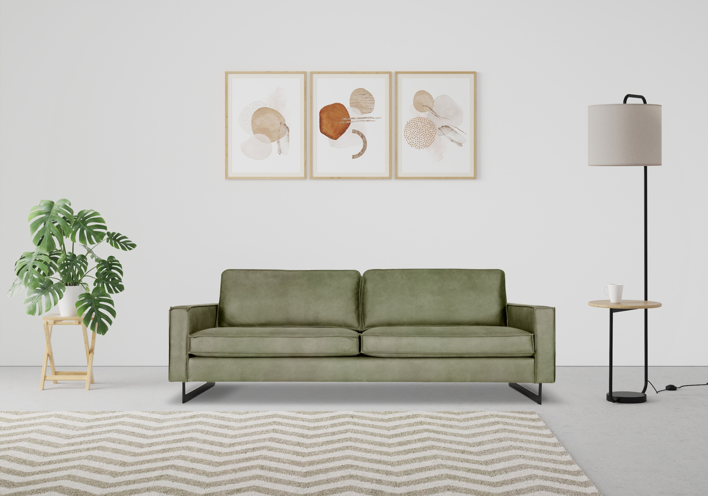 Places of Style 3-Sitzer »Maxi-Ausführung Pinto, 236 cm, Cord, Chenille, Lederoptik«, mit Keder, schwarze Metallfüsse, Wellenunterfederung