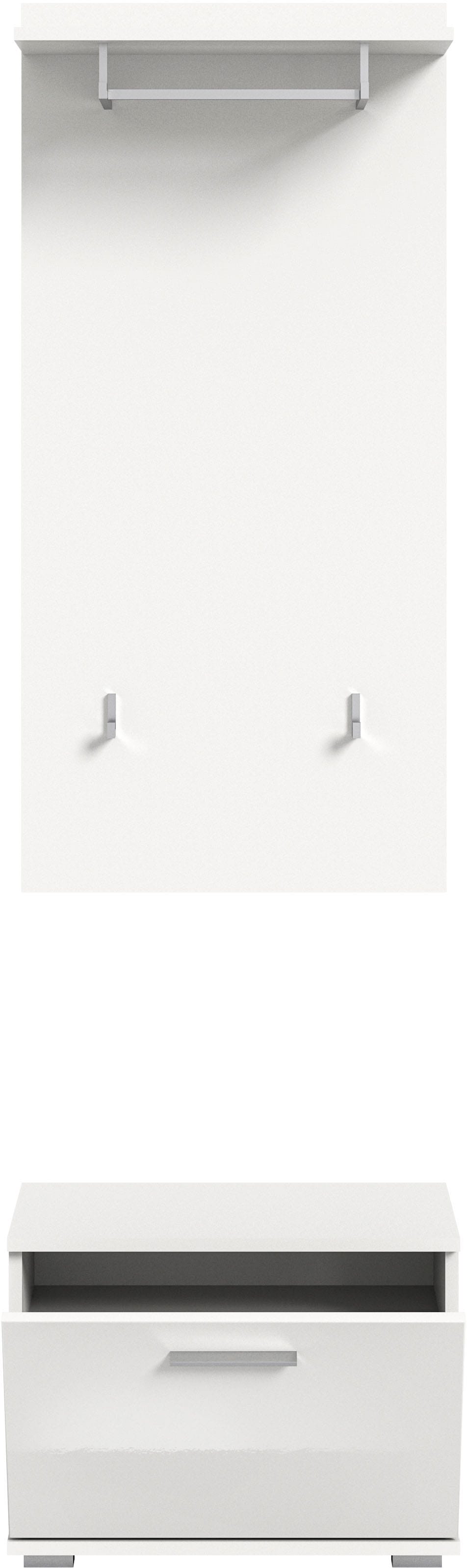 INOSIGN Garderoben-Set »Valge, Breite 55cm, 2-tlg. Set, best. aus: Sitzbank & Garderobenpaneel«, (2 St.), Garderobenkombination, Dielen Set, Flur Set, Kombination