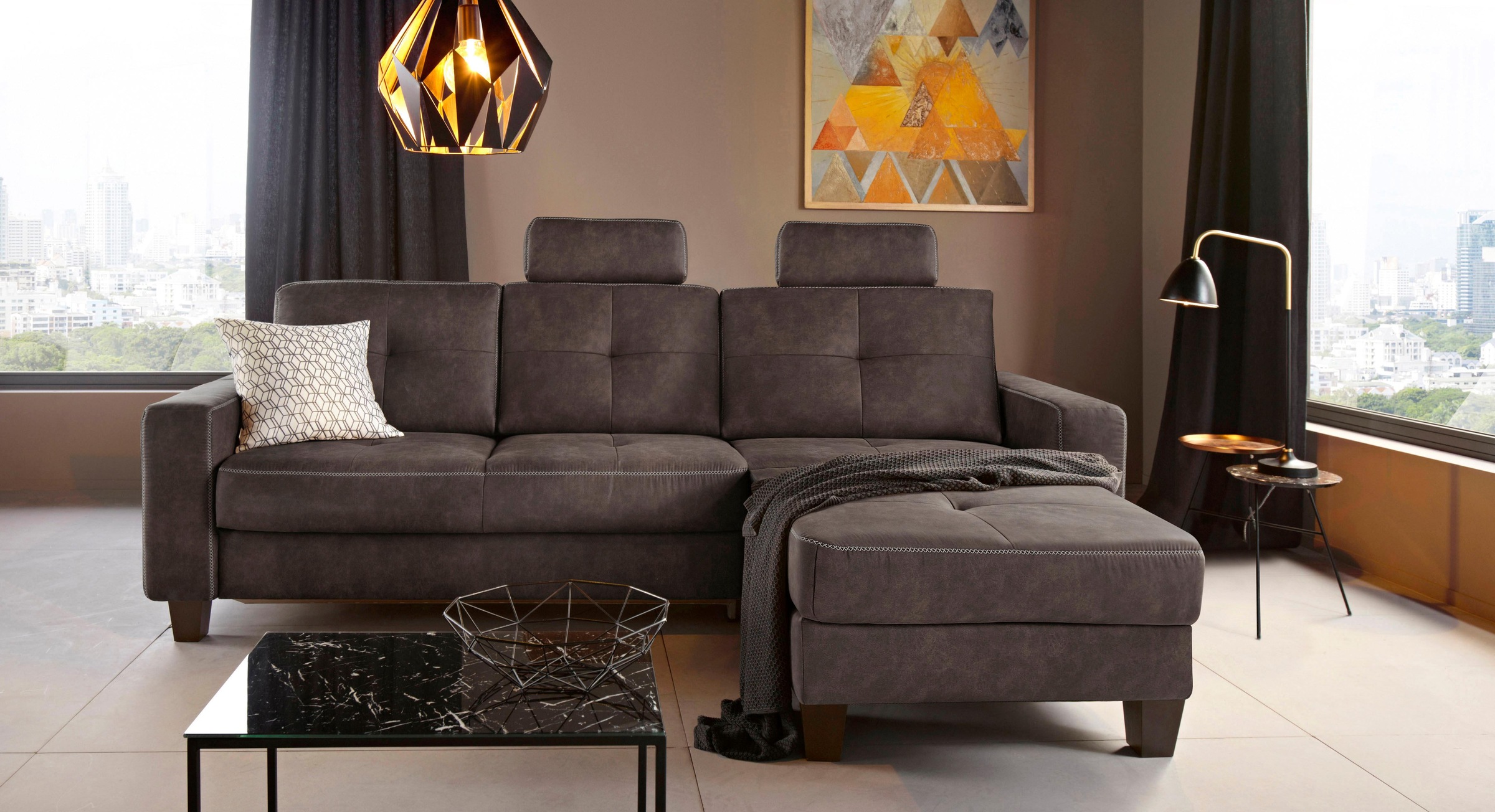 Places of Style Ecksofa »Varese L-Form«, Kreuznaht in beige