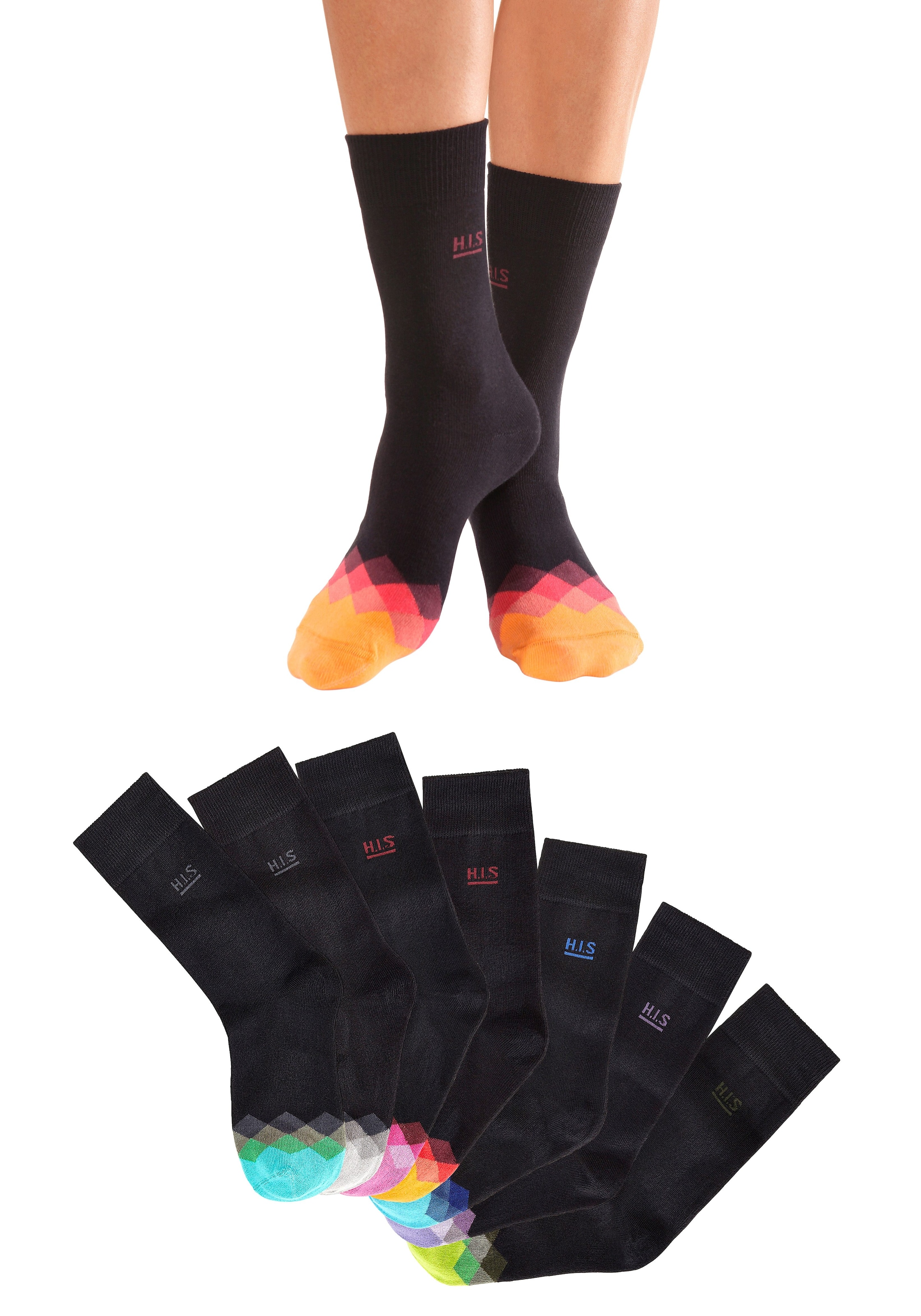 H.I.S Socken, (Set, versandkostenfrei mit Spitze 7 Paar), auf gemusterter bunt