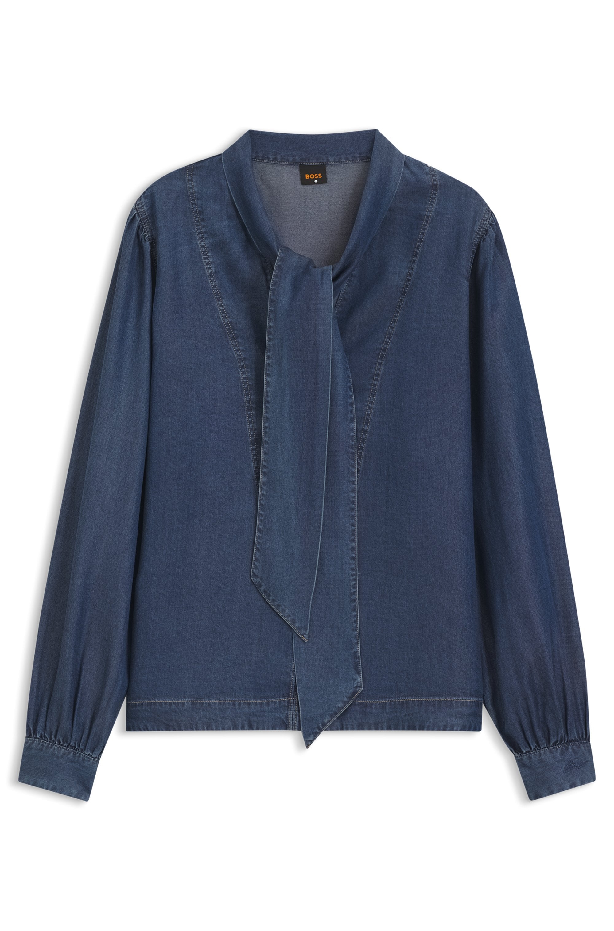 BOSS ORANGE Blouse à manches longues »Betilla Premium Damenmode« mit Schal-Detail, Denim-Look