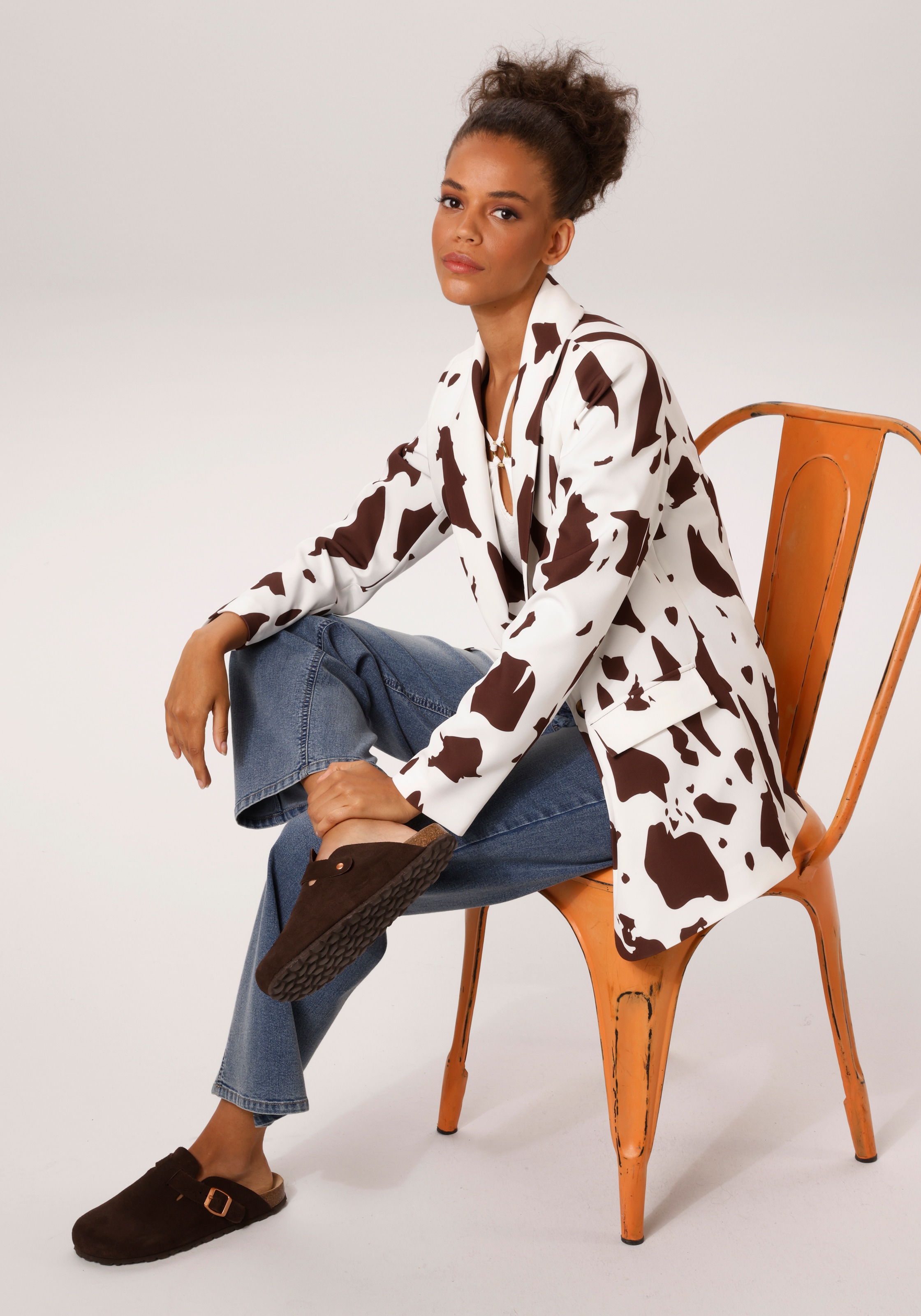 Aniston CASUAL Blazer long mit topaktuellen Kuh-Flecken -jedes Teil ein Unikat - NEUE KOLLEKTION
