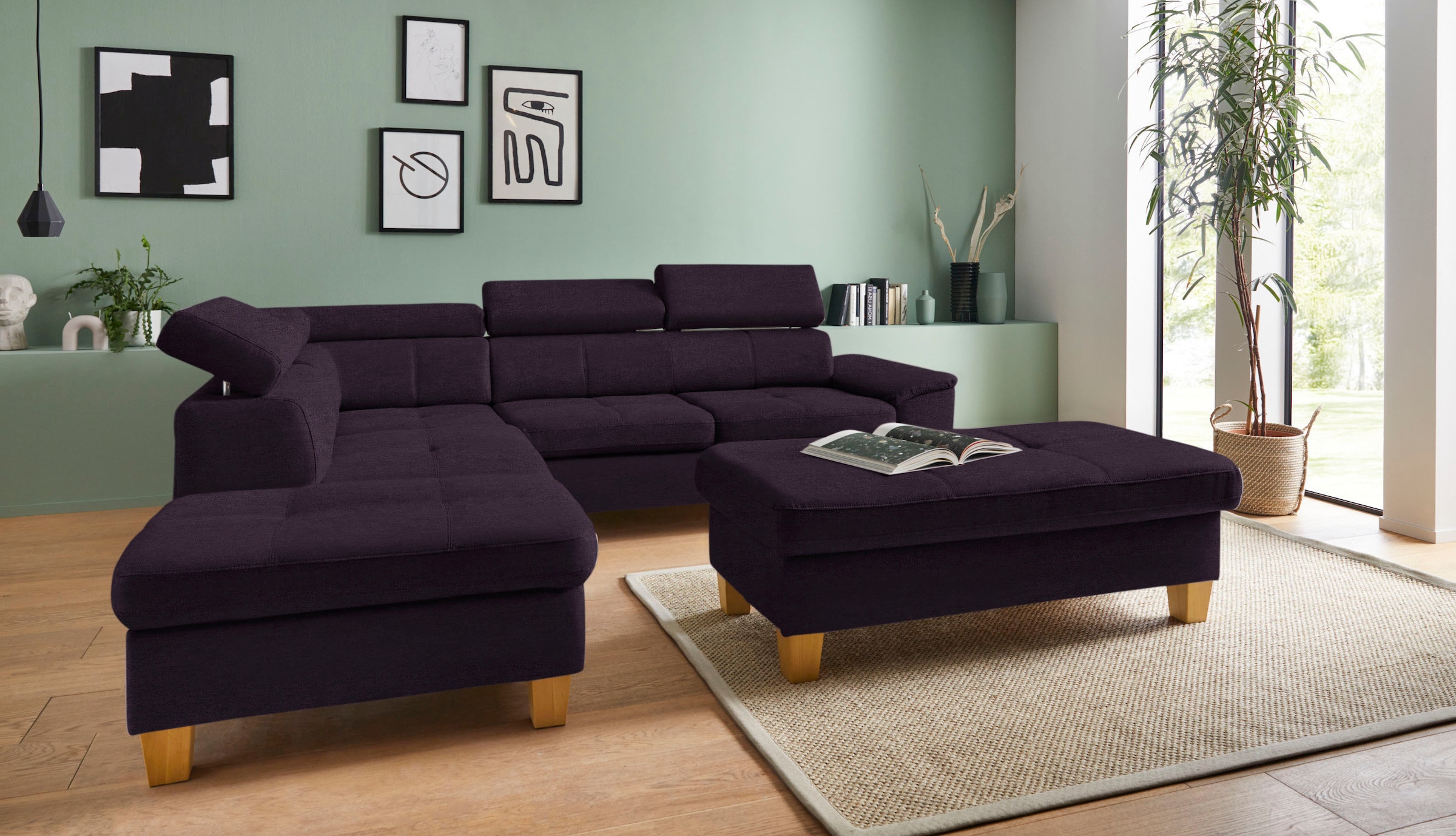 exxpo - sofa fashion Ecksofa »Enya, aufwendige Detailverarbeitung, hoher Sitzkomfort, bequem, L-Form« mit Kopfteilverstellung, wahlweise Bettfunktion u. Bettkasten
