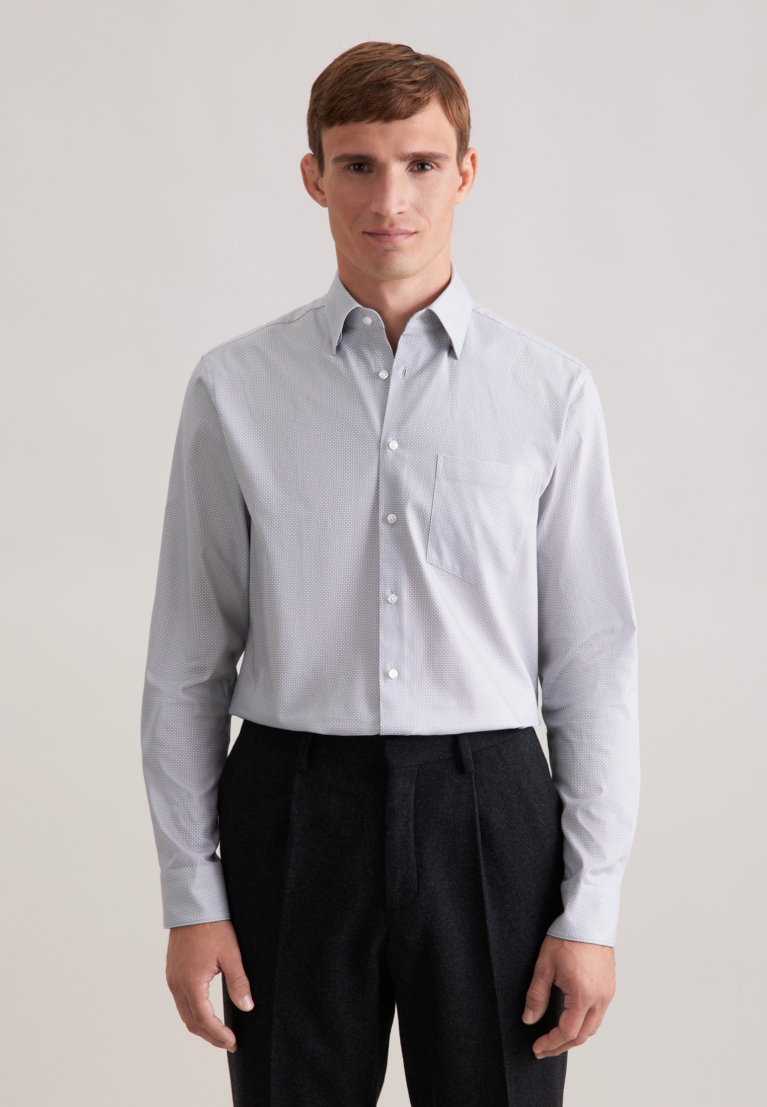 Image of seidensticker Businesshemd "Schwarze Rose" Regular 1/1 Covered-Button-Down-Kragen Druck