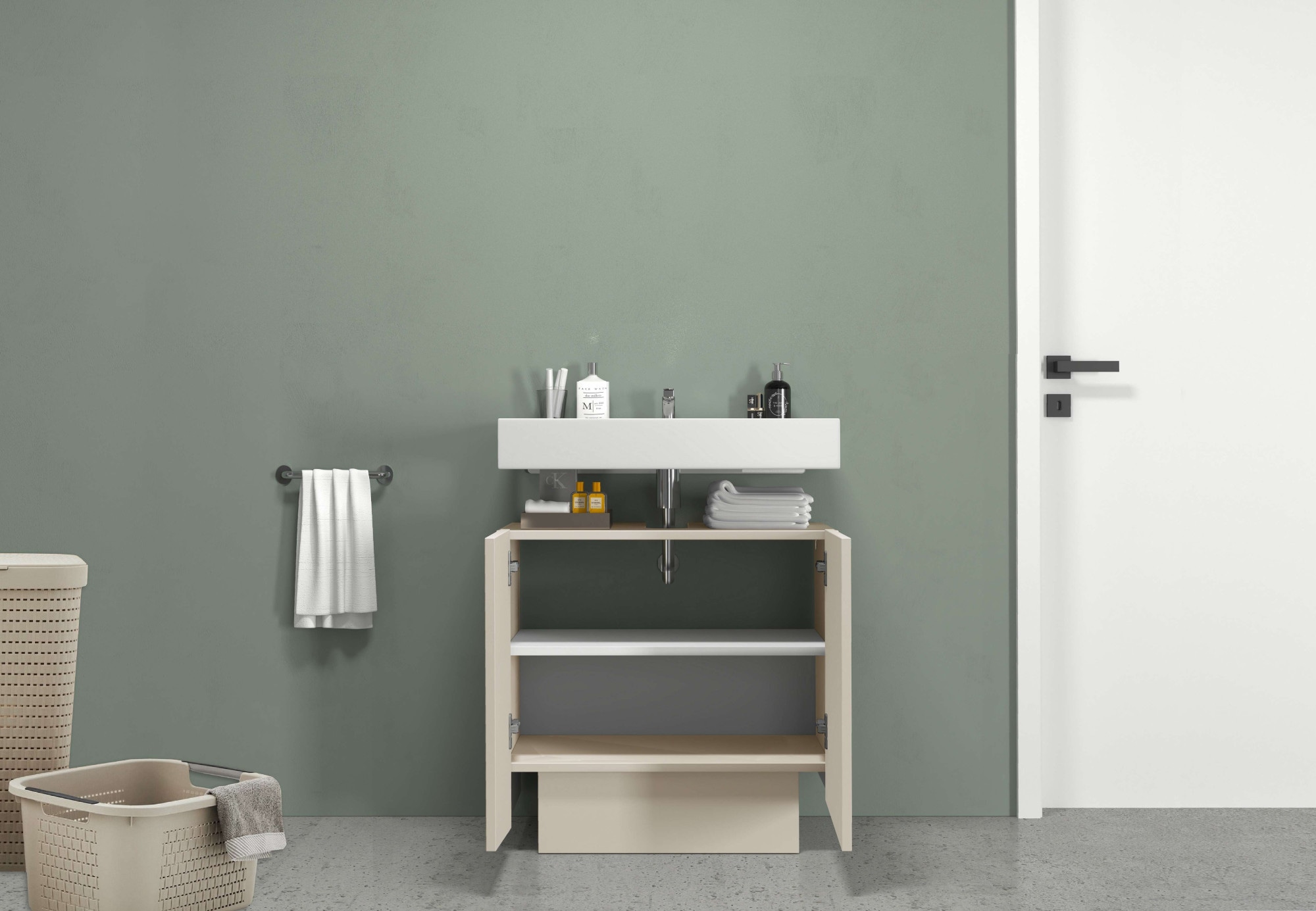 welltime Armoire sous lavabo »Vela,Breite 60cm, 2 Türen, 2 Fächer, mit Siphonausschnitt« 1 cuis tlg. meuble sous-lavabo, plan vasque, design avec portes inclinées