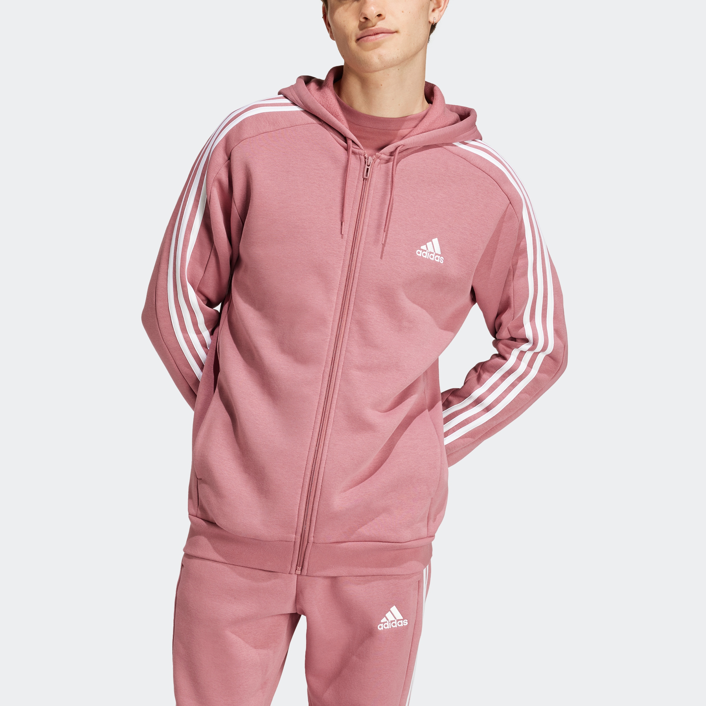 adidas Sportswear Kapuzensweatjacke »ESSENTIALS 3STREIFEN KAPUZENJACKE«, angenehmes Material aus Baumwollmix