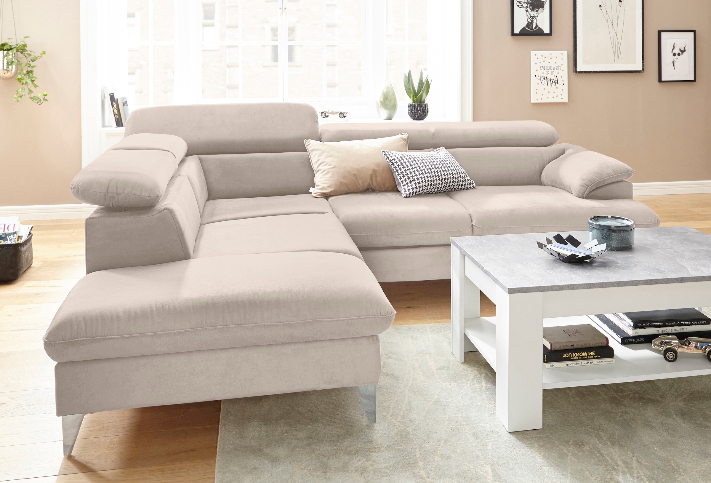 COTTA Canapé d'angle »Caluso L-Form« mit Kopfteilverstellung, wahlweise mit Bettfunktion & Bettkasten