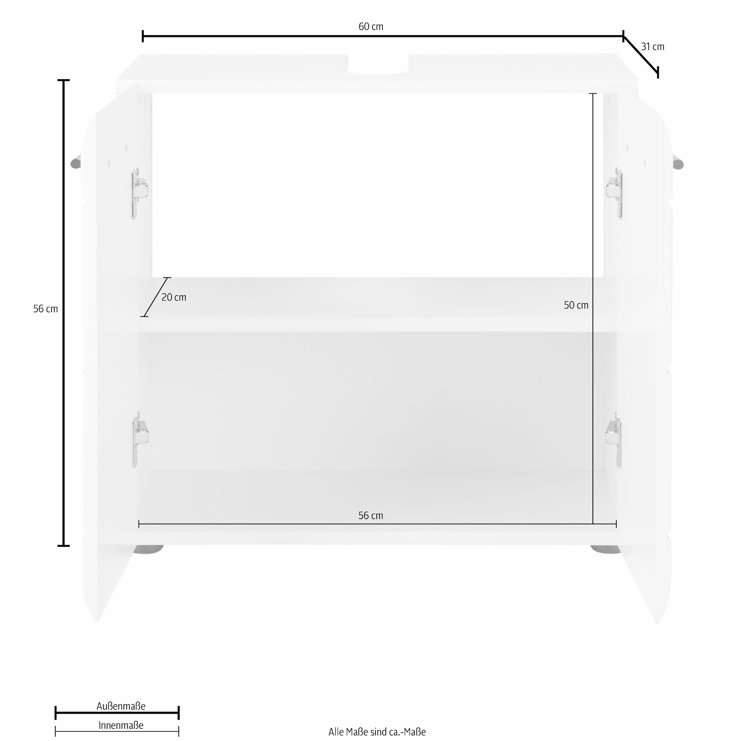 INOSIGN Waschbeckenunterschrank »Sovana«, Waschtisch mit verstellbarem Fach - Masse (B/T/H) 60/31/56 cm