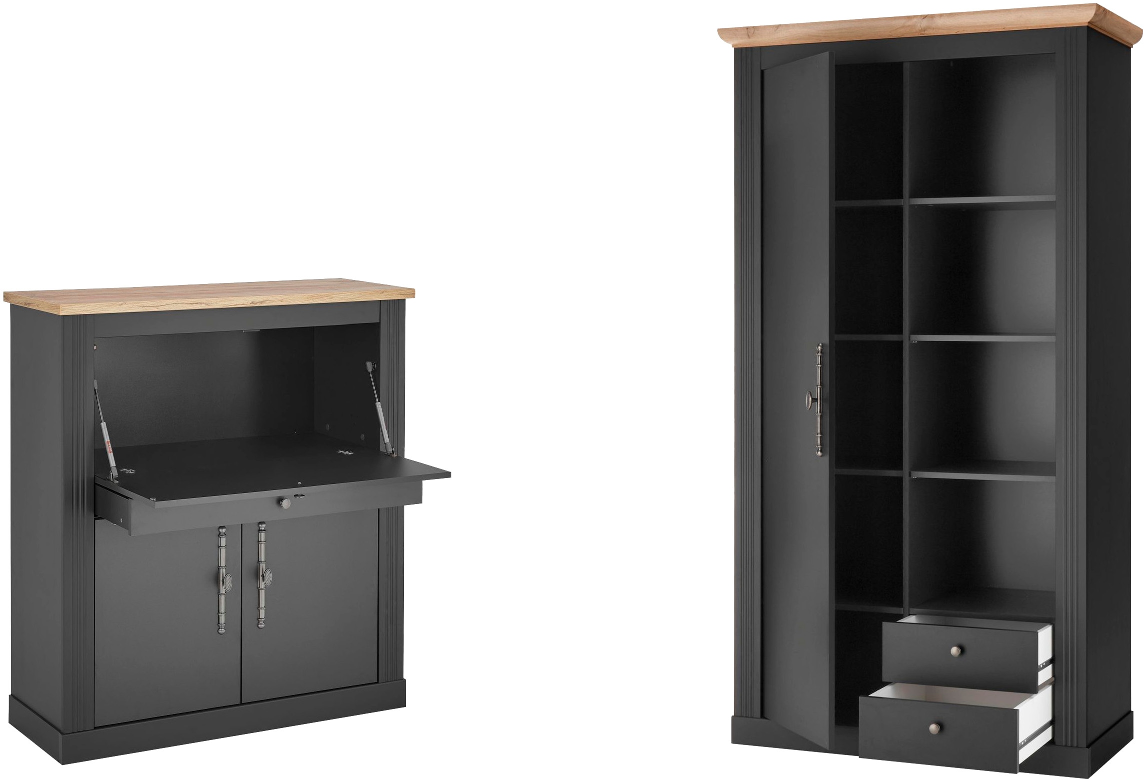 GOODproduct Büromöbel-Set »Westminster, wohnliches Home-Office, Büro in zwei Farben verfügbar« Set, 2 tlg. enthält Sekretär und Stauraumschrank im Landhausstil, mit Kabelkanal