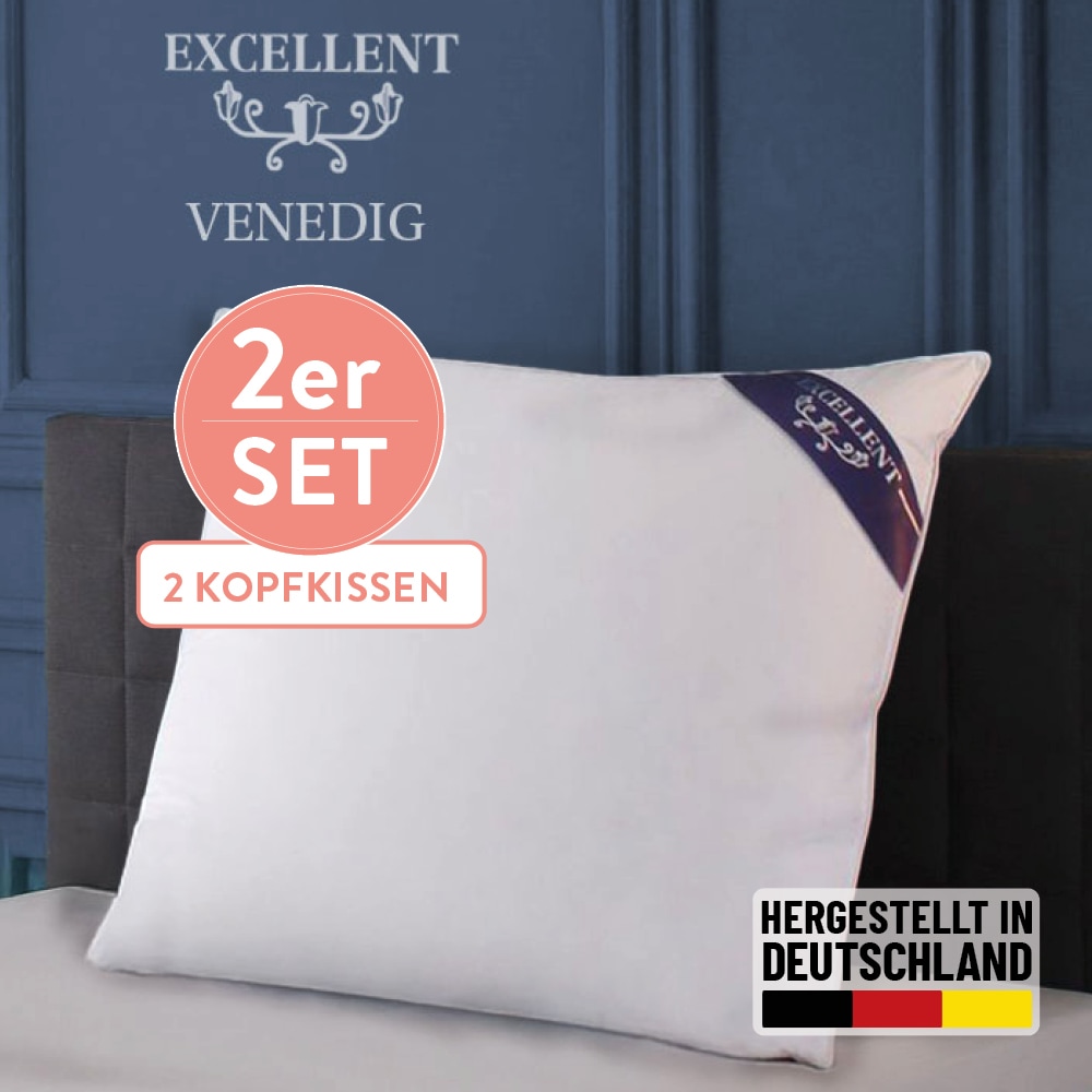 Image of Excellent 3-Kammer-Kopfkissen "Venedig, Kissenparade1 tlg. oder 2 tlg. 40x40-80x80 cm" Füllung: weisseneueDaunenKlasseI100DaunenAussenweisseneueFedernKlasseI100FedernInnen 2 Stk. tlg. hergestellt in Deutschland