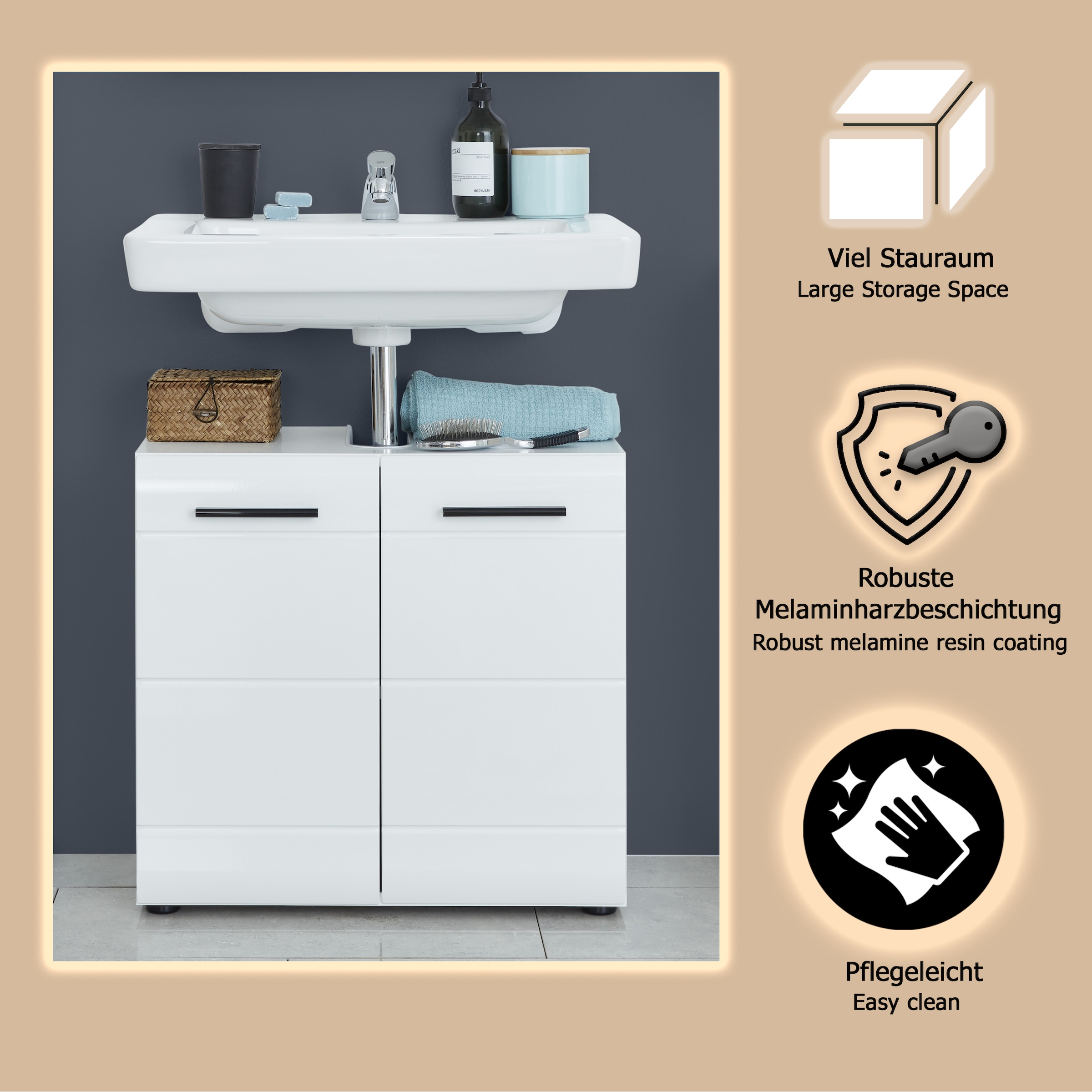 welltime Waschbeckenunterschrank »Sovana« Waschtisch mit verstellbarem Fach - Masse (B/T/H) 60/31/56 cm