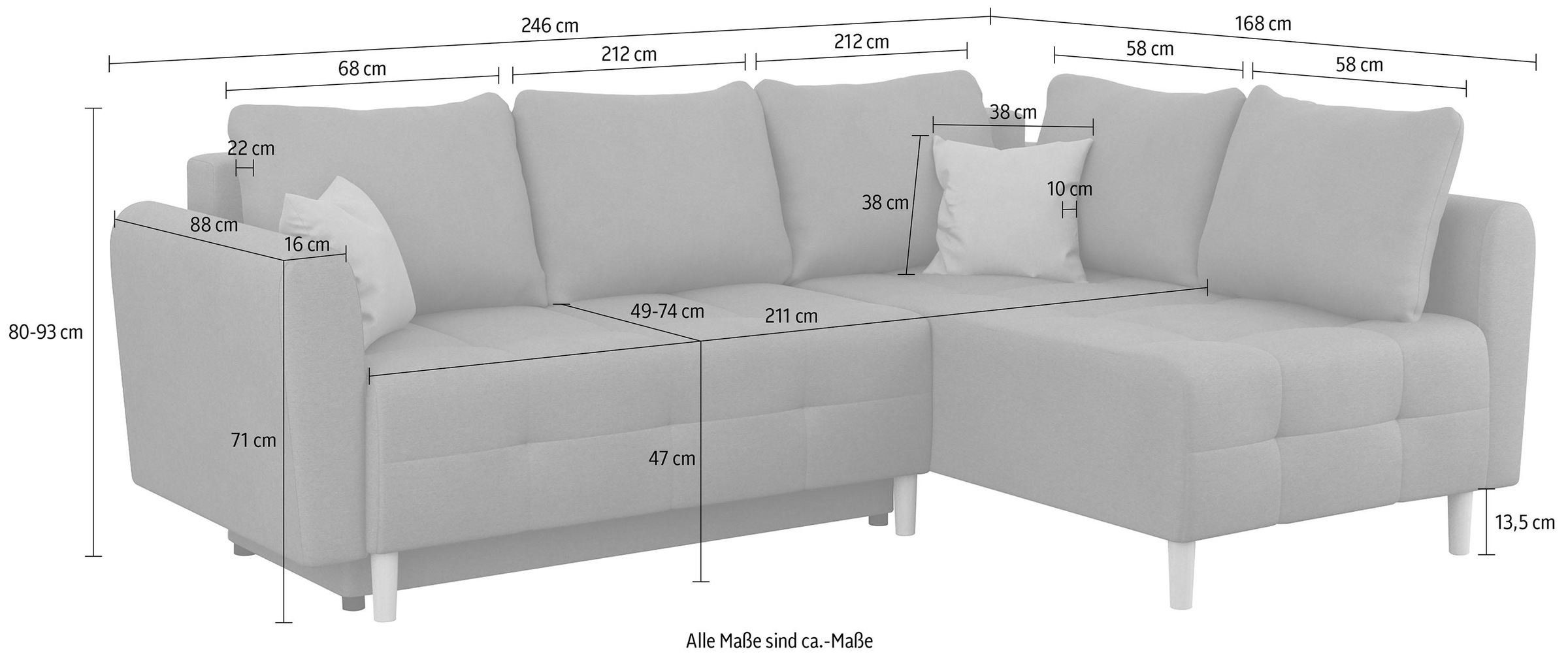 Home affaire Ecksofa »Nordic L-Form«, mit Bettfunktion und Bettkasten, Steppung, Federkern, 2 Zierkissen