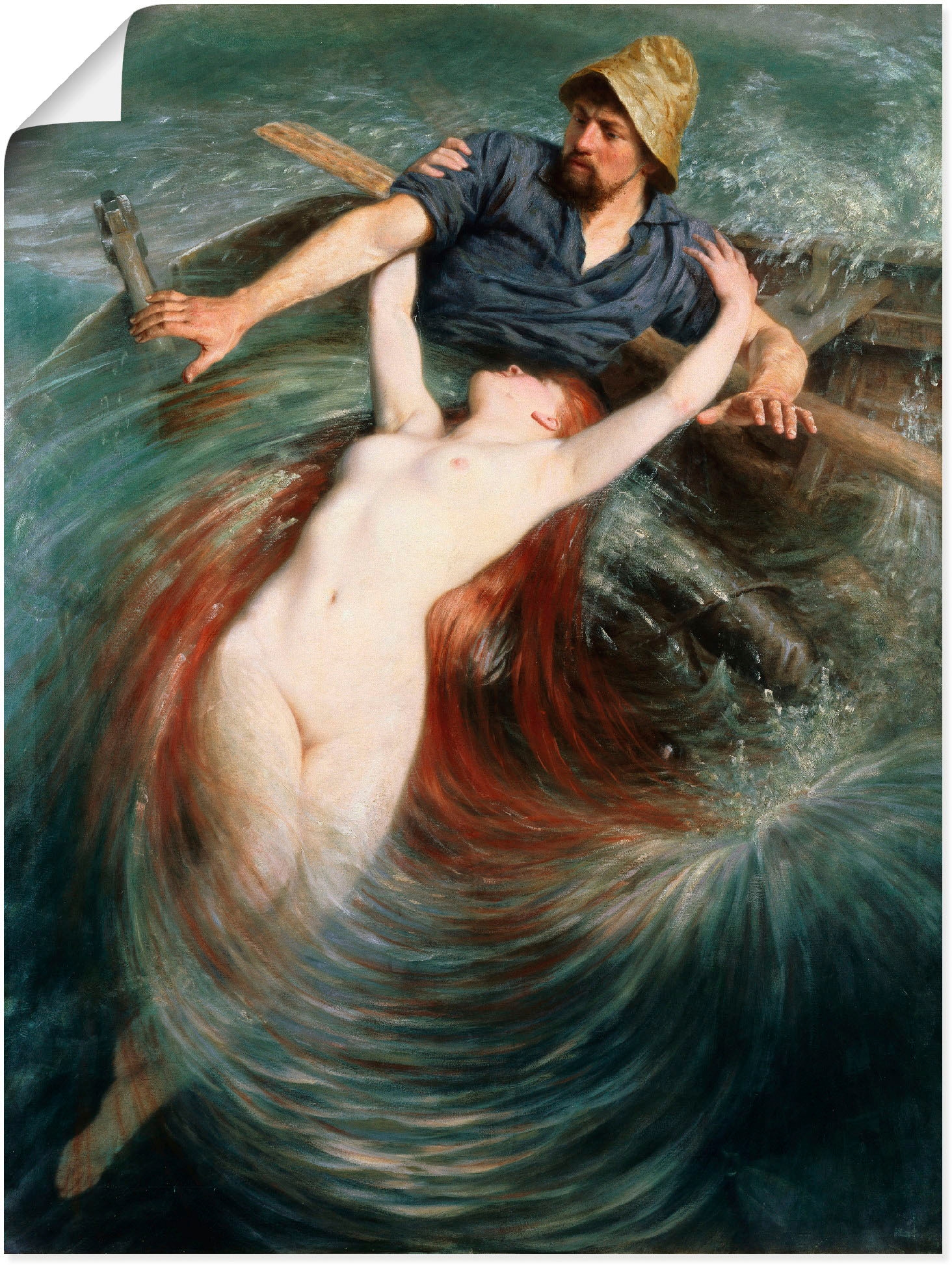 Image of Artland Poster "Ein Fischer in den Fängen einer Sirene." klassische Fantasie 1 Stk. tlg. ohne Rahmen