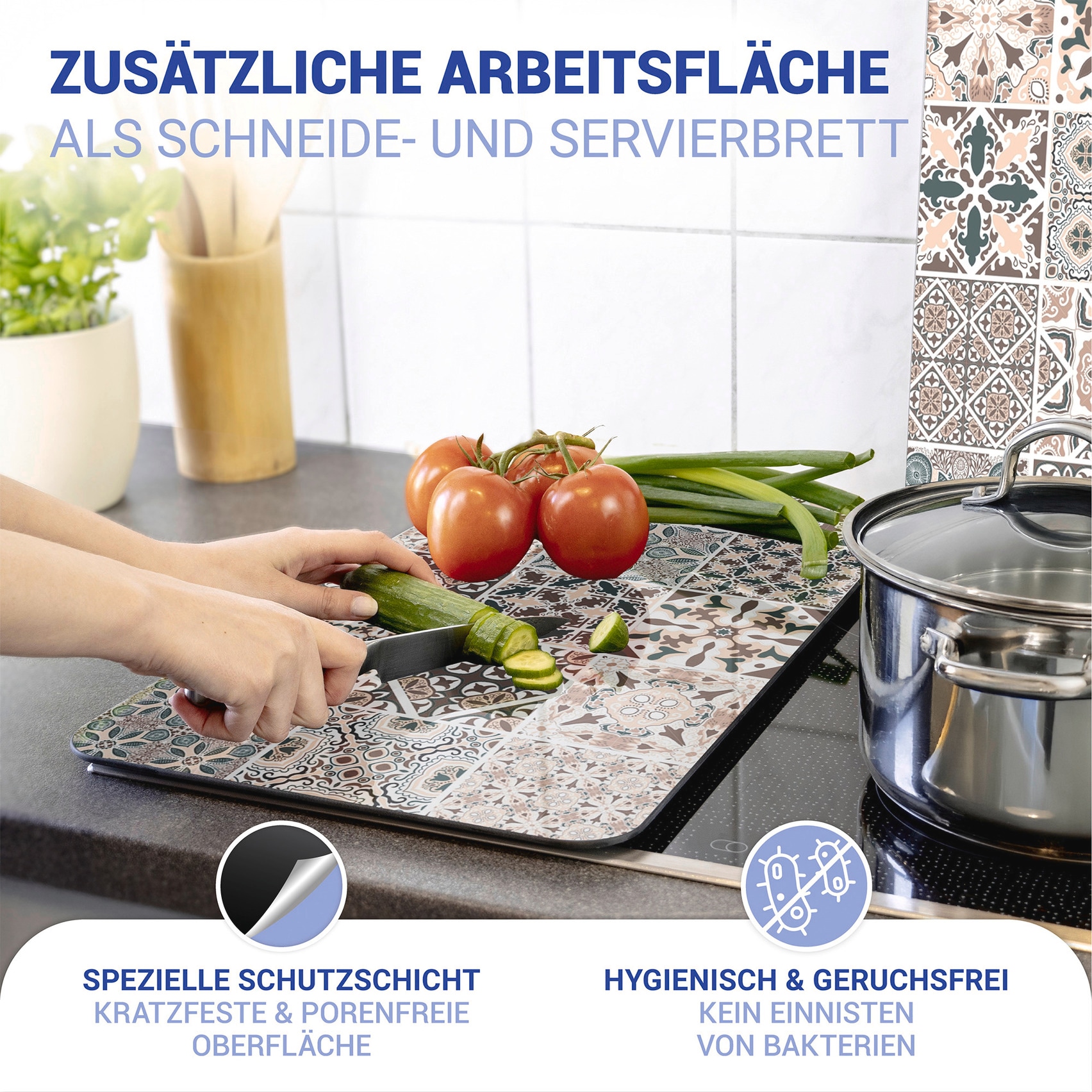 WENKO Herd-Abdeckplatte »Universal Modell Kachel«, (2 tlg.), Herdabdeckung für alle Herdarten, kratzfest, mit rutschfesten Füssen