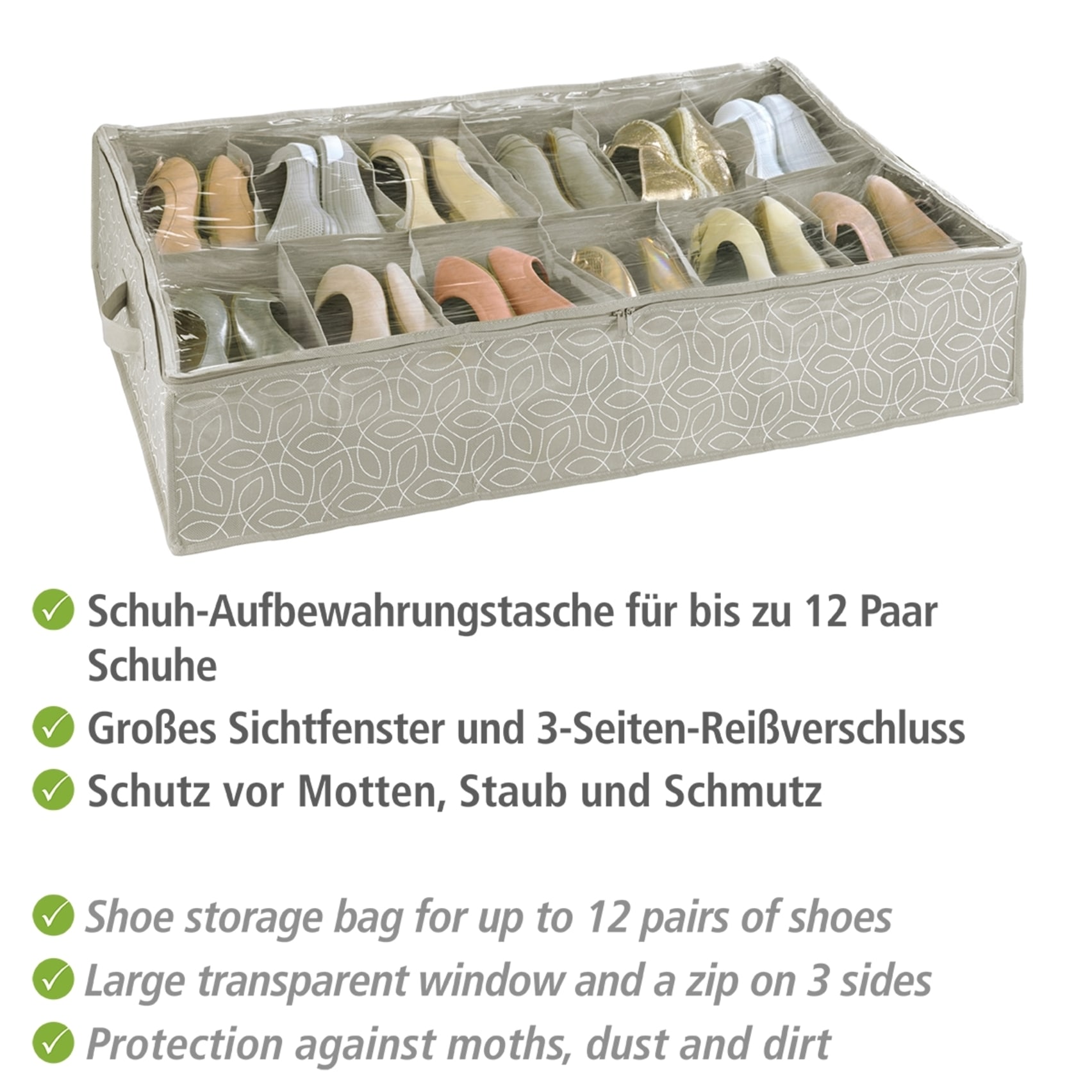 WENKO Commode sous le lit »Modell Balance« boîte de rangement pour 12 paires de chaussures avec fenêtre et fermeture éclair