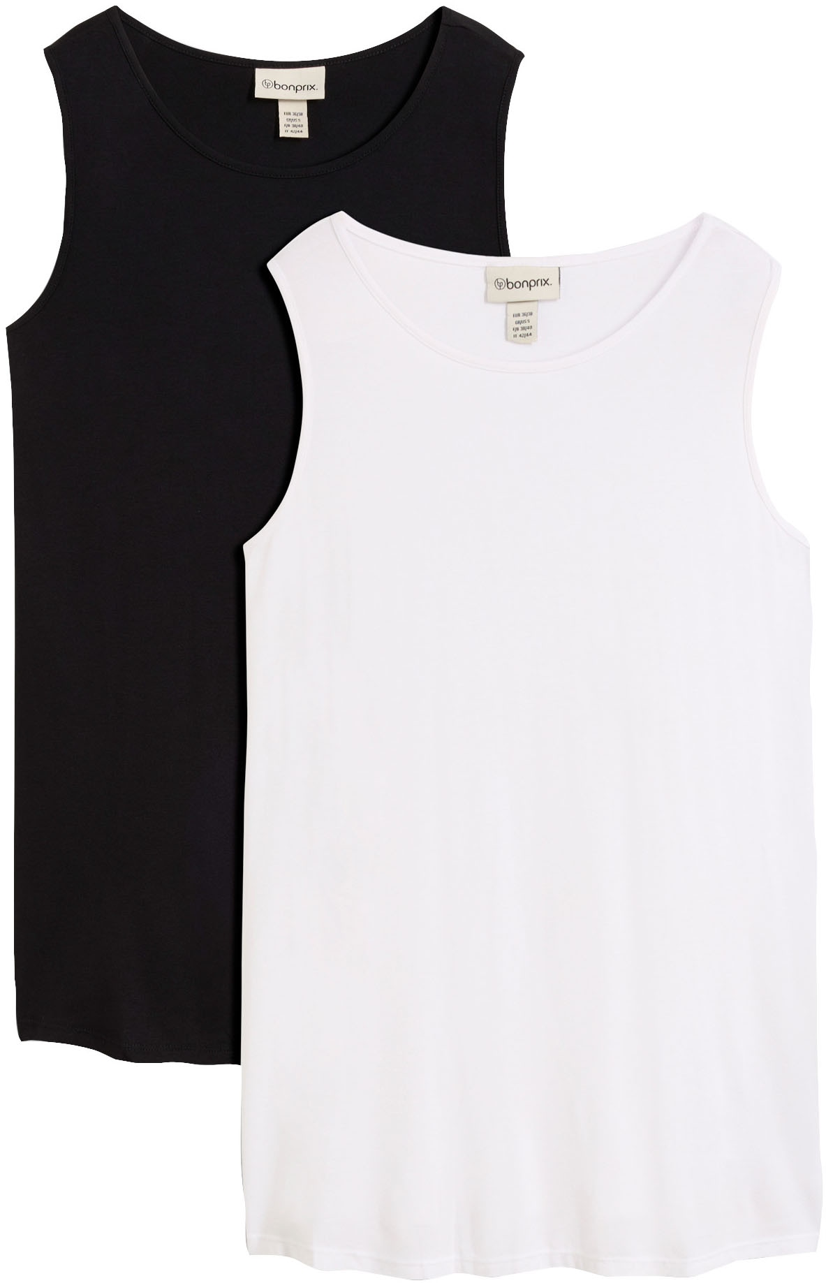 Image of bonprix Shirttop Packung, 2 tlg. Longtop in dezenter A-Linie, ärmellos, Viskose-Jersey mit Stretch