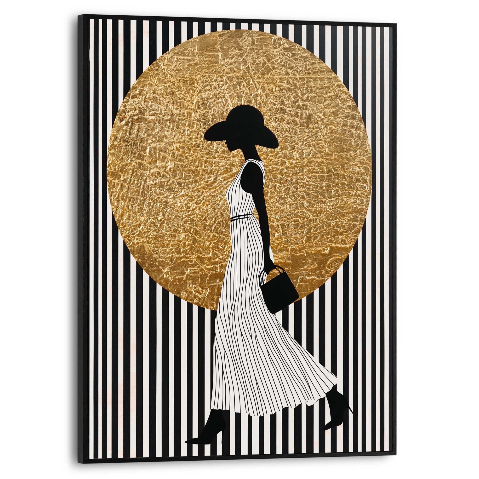 Image of Reinders Poster "Walking Lady" Wohnzimmer - Dame - Streife - Schwarz-Weiss - MDF - Gold - 30x40 cm