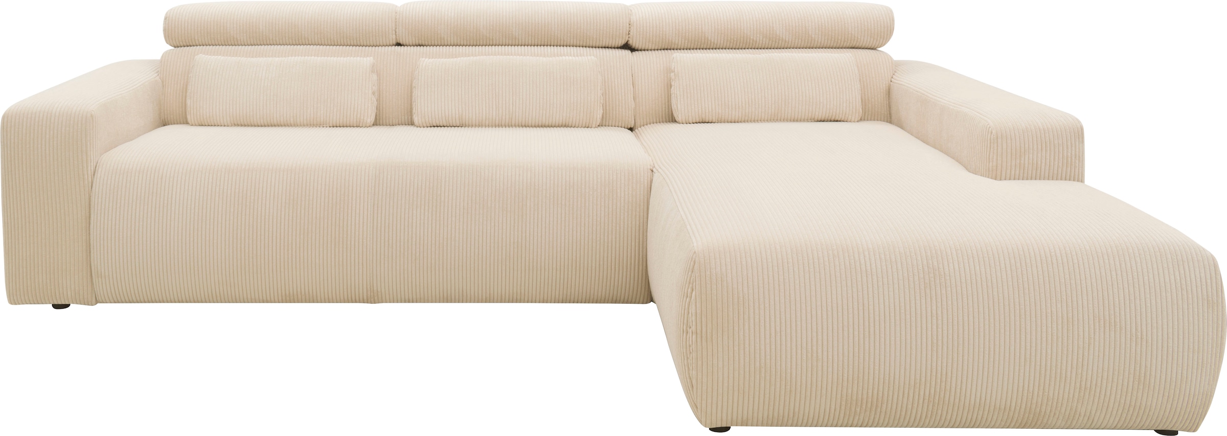 Image of DOMO collection Ecksofa "BRANDON 289x177 cm, belastbar bis 140 kg/Sitz, L-Form" ohne Sitztiefenverstellung, Cord, creme