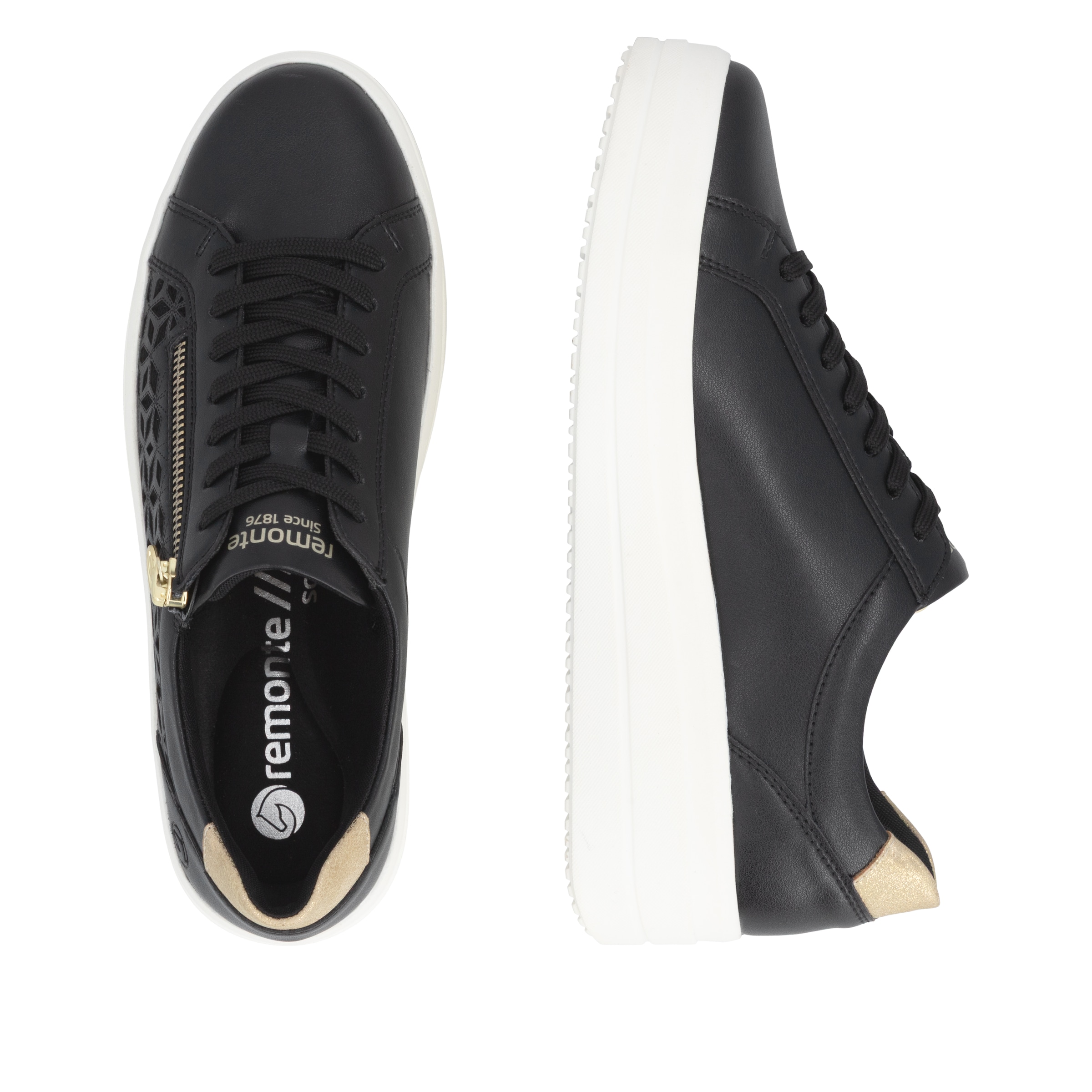 Remonte Baskets à plateforme  chaussure basse, à lacets, avec perforations et fermeture éclair latérale
