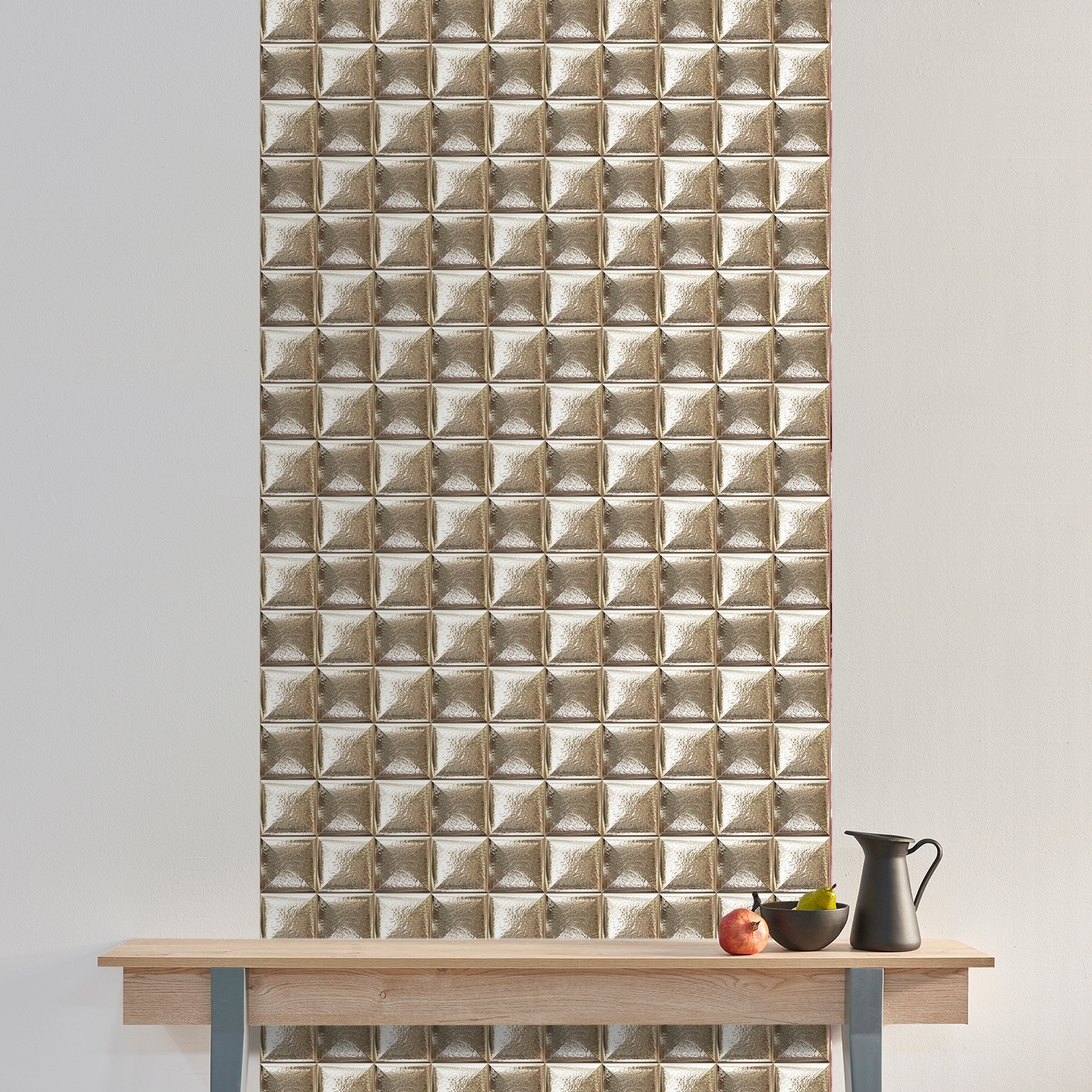 queence Vinyltapete »Golden Tiles« Abriebeffekte | Steinoptik | bedruckt | clean | minimalistisch | unifarben glatt 90x250cm, selbstklebend, kinderleichte Anbringung, , Sticker