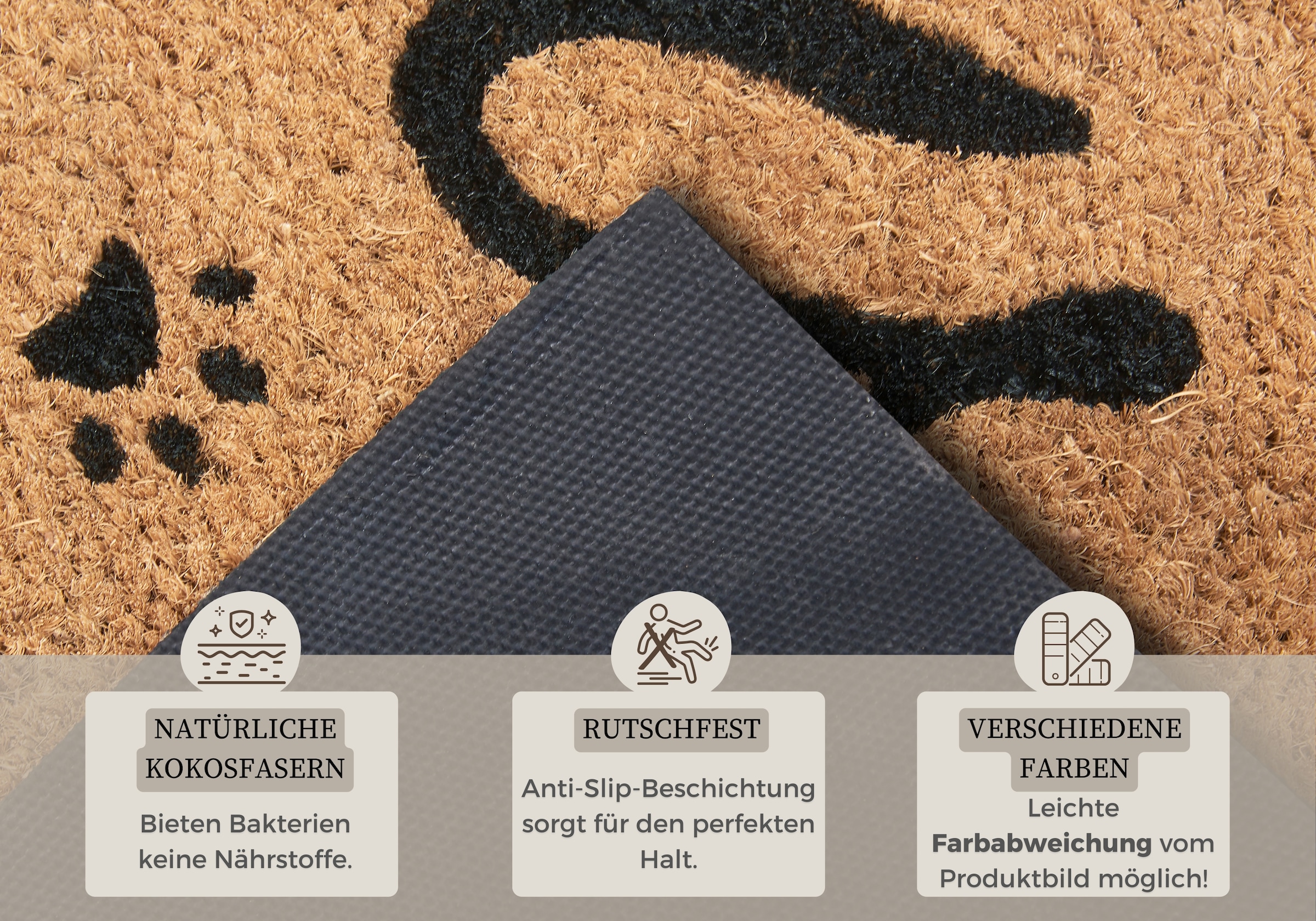 HANSE Home Fussmatte »Mix Mats Kokos Cat Paws Welcome, Türmatte«, rechteckig, 15 mm Höhe, Kokos, Schmutzfangmatte, Outdoor, Rutschfest, Innen, Kokosmatte, Flur