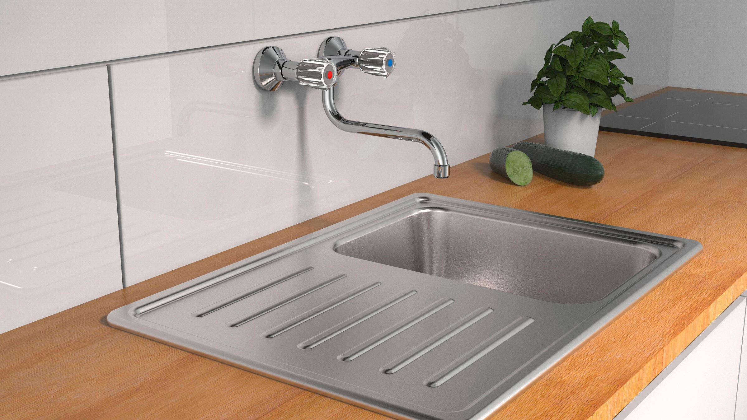 Schütte Spültischarmatur "Brillant" schwenkbarer Wasserhahn Küche für Wandmontage, Chrom, Hochdruck