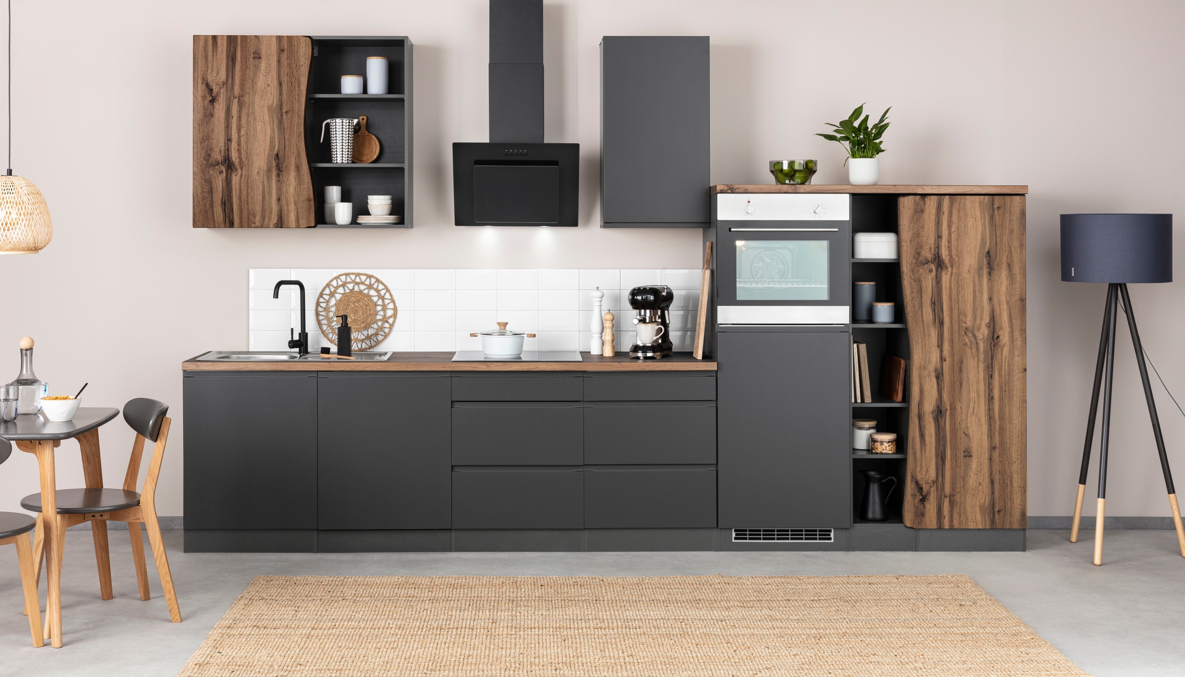 KOCHSTATION Küchenzeile "KS-Bruneck" 380cm breit, ohne E-Geräte, hochwertige MDF-Fronten