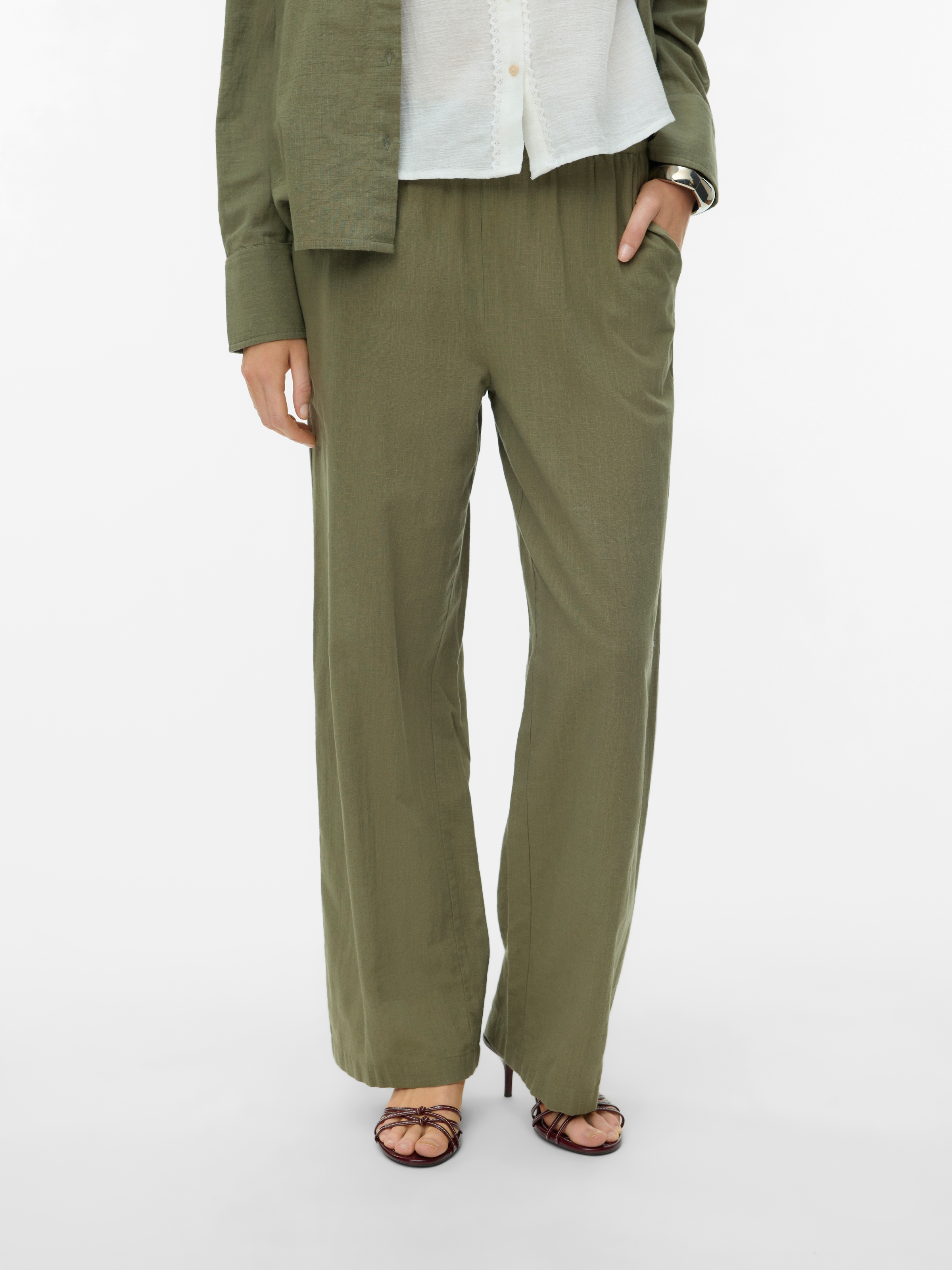 Vero Moda Pantalon à enfiler »VMCAIA MW WIDE PANT WVN NOOS«  mélange de coton, oversize, avec lin