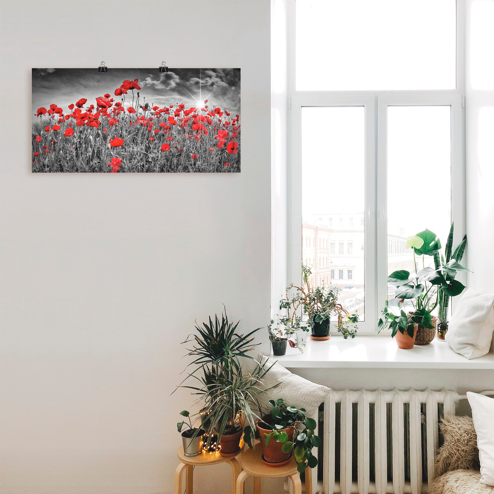 Artland Wandbild »Idyllisches Mohnblumenfeld mit Sonne« Blumen 1 Stk. tlg. als Alubild, Leinwandbild, Poster in verschied. Grössen