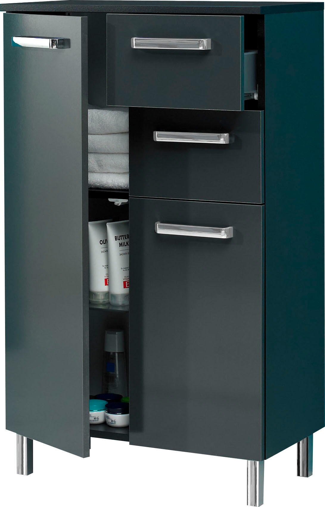 Saphir Unterschrank »Quickset Badschrank mit 2 Türen, 2 Schubladen, 60 cm breit« Badezimmer-Unterschrank inkl. Türdämpfer, Griffe in Chrom Glanz