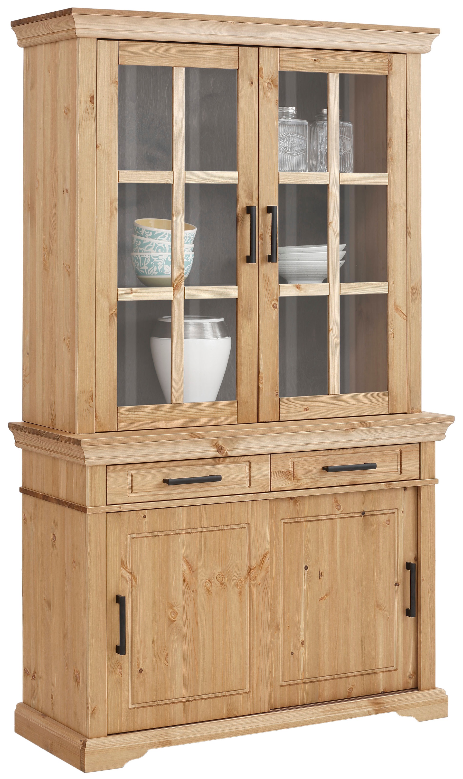 Image of GOODproduct Vitrine "Anabel Buffet mit 2 Glastüren, Schubkästen und 2 Schiebetüren" aus massiver Kiefer, FSC, Breite/Tiefe/Höhe 110/45/190 cm