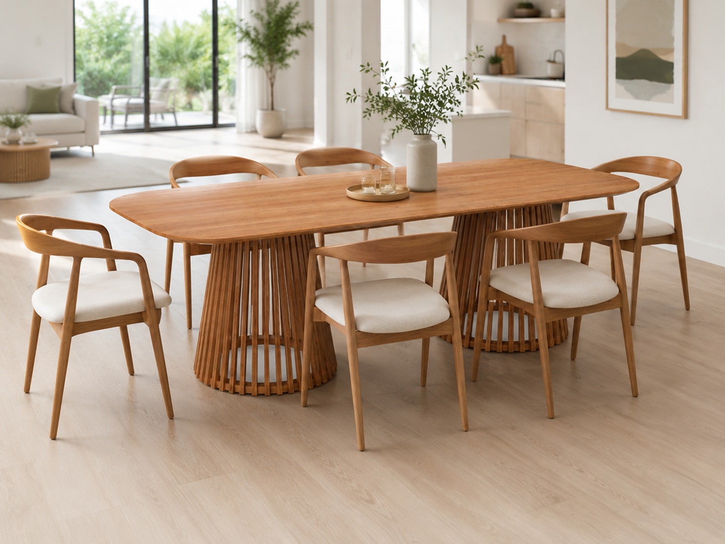 GOODproduct Esstisch »»TIVOLI« Speisetisch, Küchentisch, Wohntisch, Esszimmertisch« Wildeiche Natur/Smoke, abgerundet, Doppel-Konus-Lamellenfuss