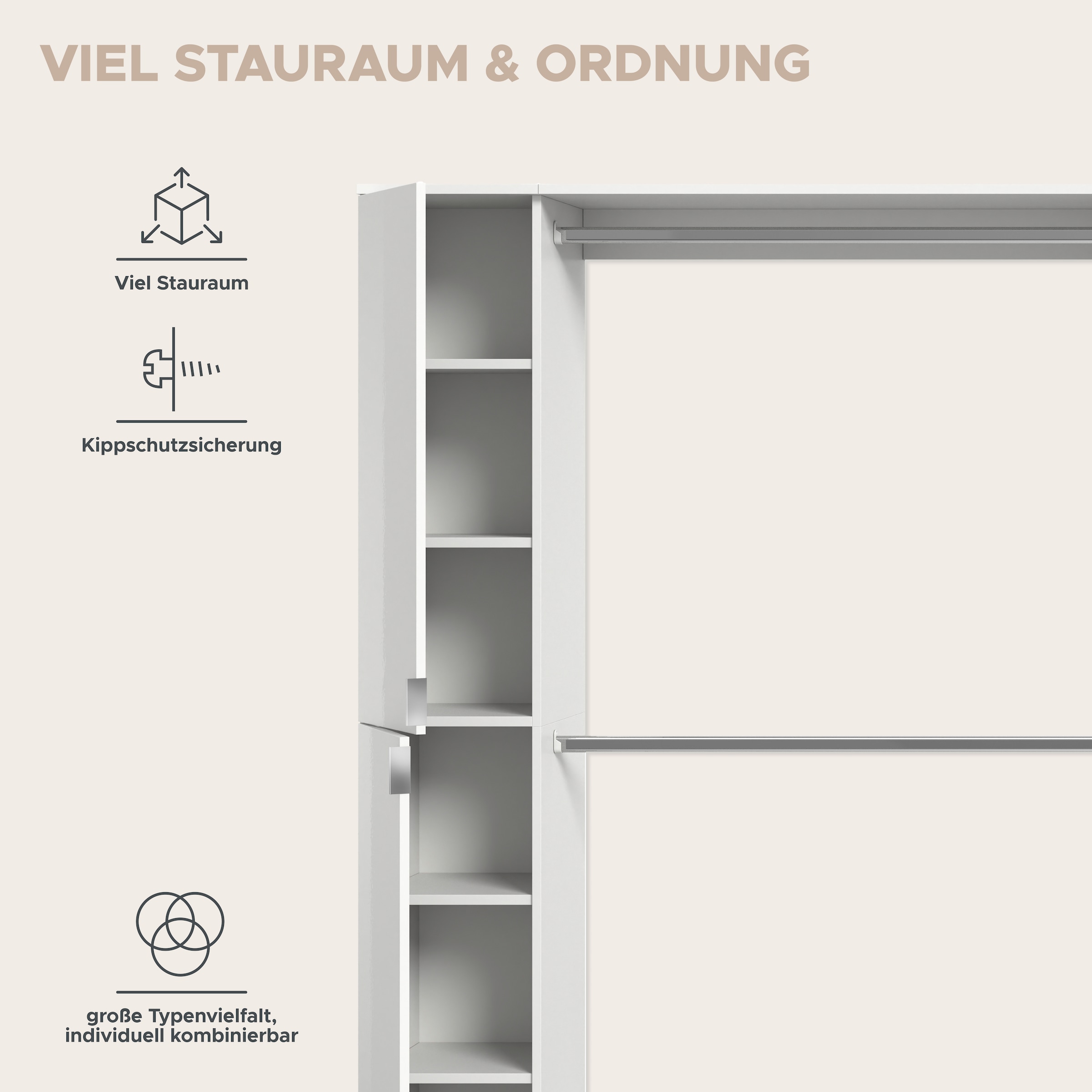 INOSIGN Garderoben-Set »Trondheim, Garderobenset 5-tlg. Breite 341 cm,«, (5 St.), best. aus: Spiegelschrank, 4 Kleiderstanden, 2x Schrank, Flur, Diele