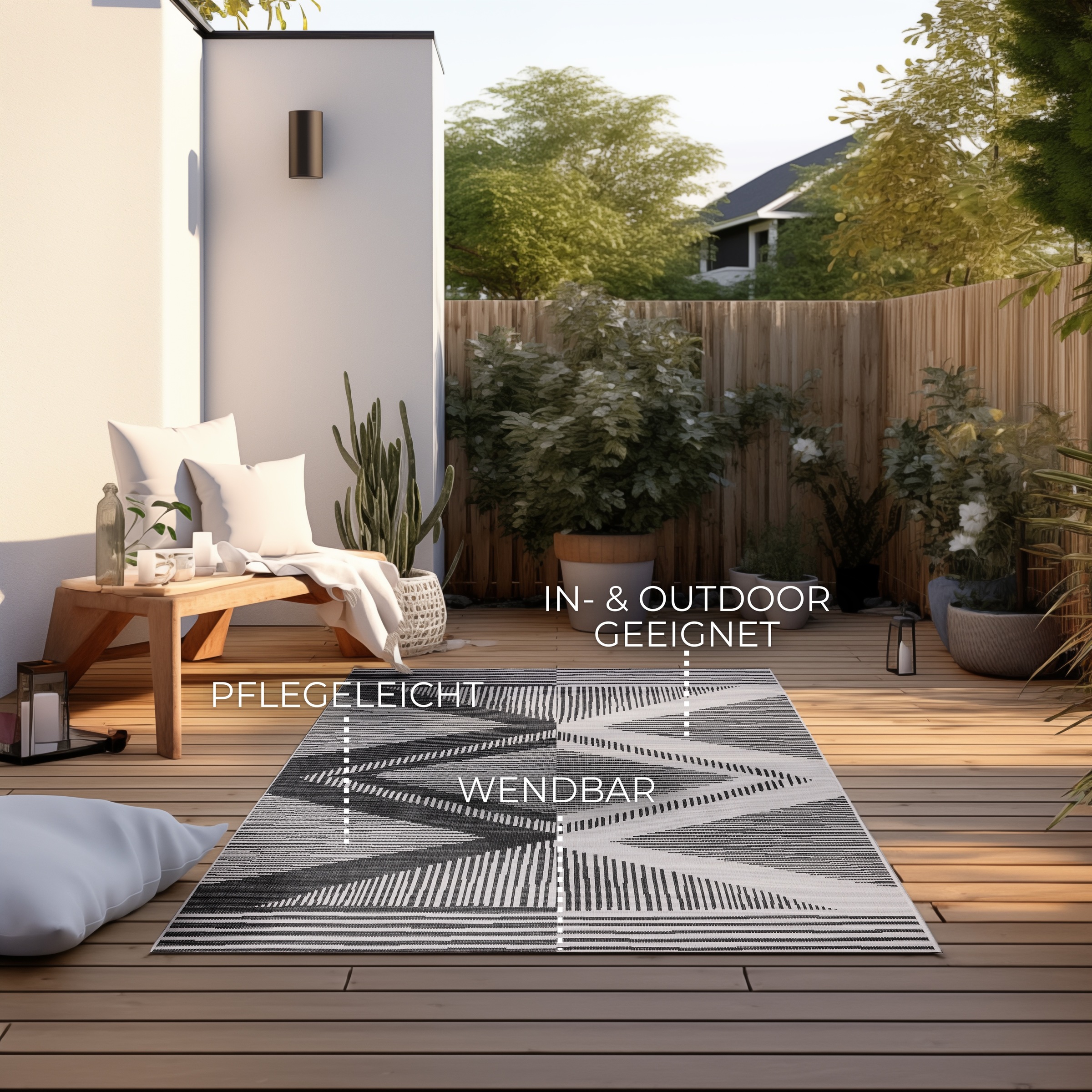 ELLE DECORATION Teppich »Rhombus, In- und Outdoor«, rechteckig, 5 mm Höhe, Flachgewebe, In-& Outdoor, Modern, Wendeteppich, Balkon, Wohnzimmer