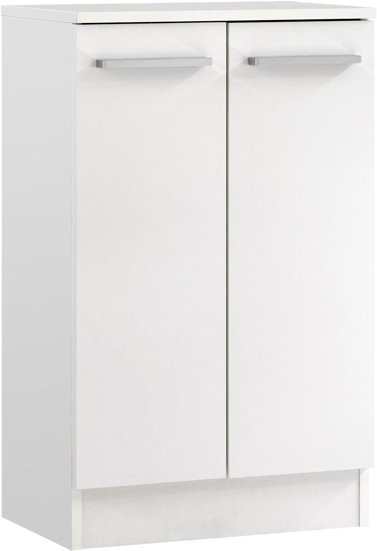 Image of Saphir Unterschrank "Quickset 335 Badschrank, 2 Türen, 1 Einlegeboden, 50 cm breit" Badezimmer-Unterschrank, Weiss Glanz, Griffe in Chrom Glanz