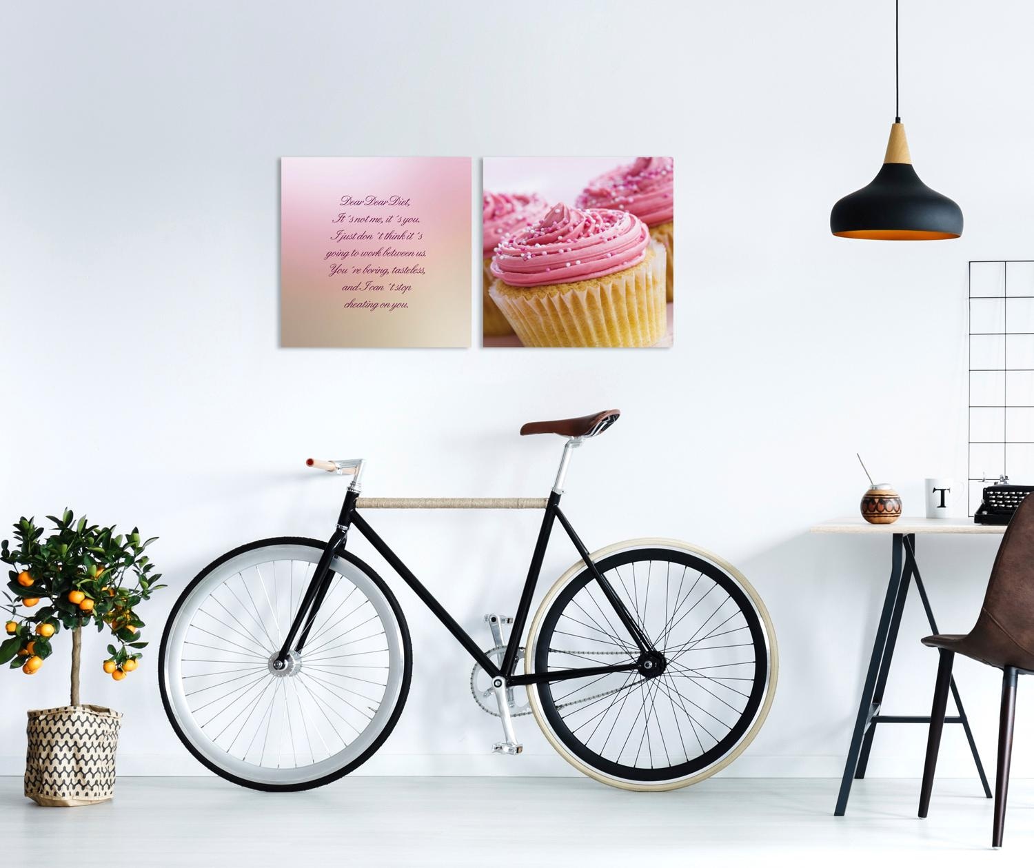 queence Leinwandbild »Cupcakes« Bar & Lounges | Essen | Foto | Kunst | Modern | Schriftzug | Schriftzüge | Sprüche | Sprüche & Texte Set,  Premium-Leinwandstoff, Handarbeit aus Deutschland, Spruch, 2er Set