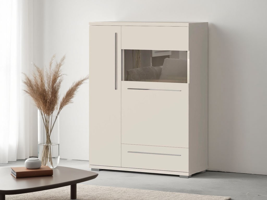 Places of Style Highboard »Piano Vitrine«, (H/B/T): 123/90/40,2cm), UV lackiert, Soft-Close Funktion