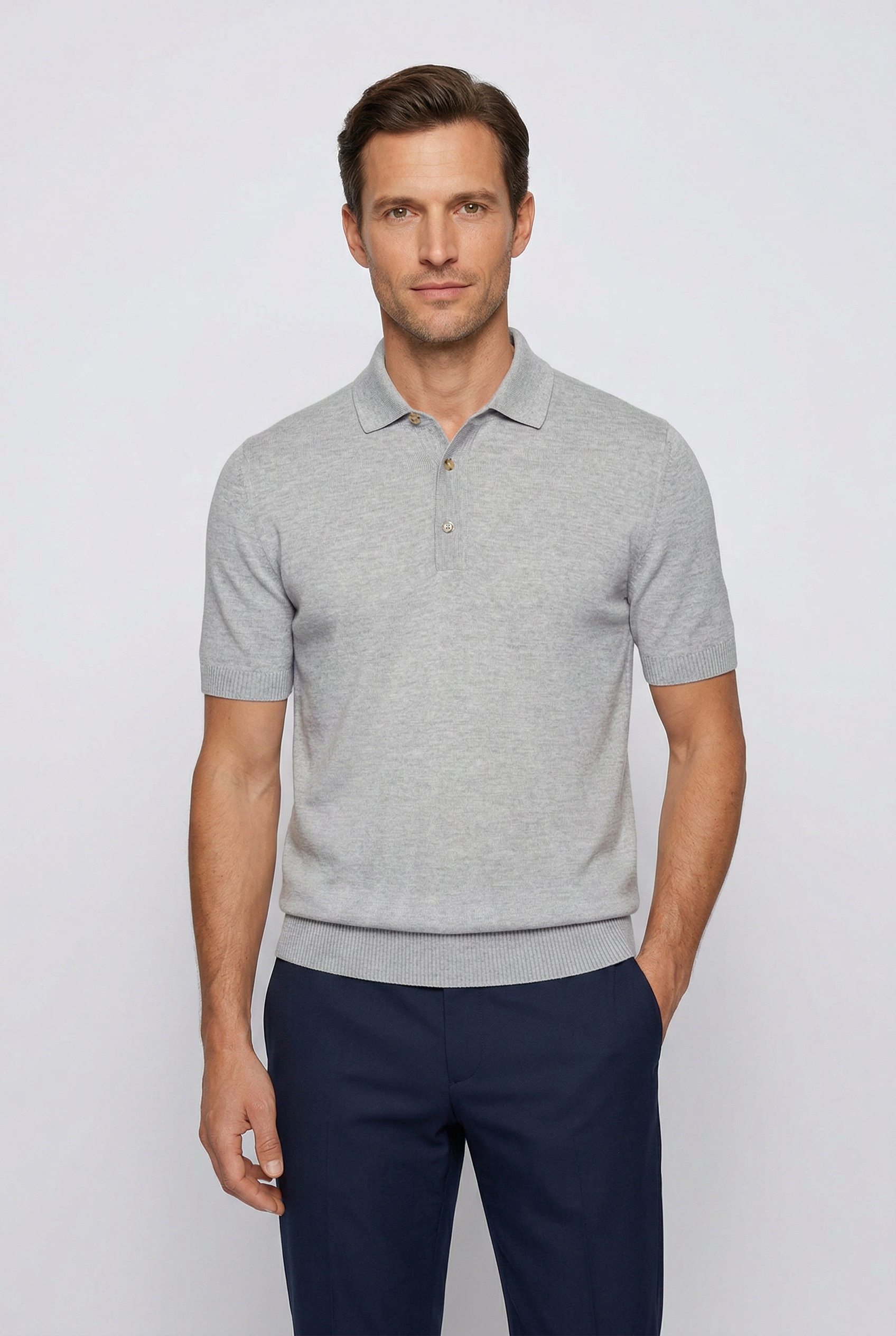 Image of BOSS Kurzarmpullover "Nolano" aus Schurwolle, Polokragen