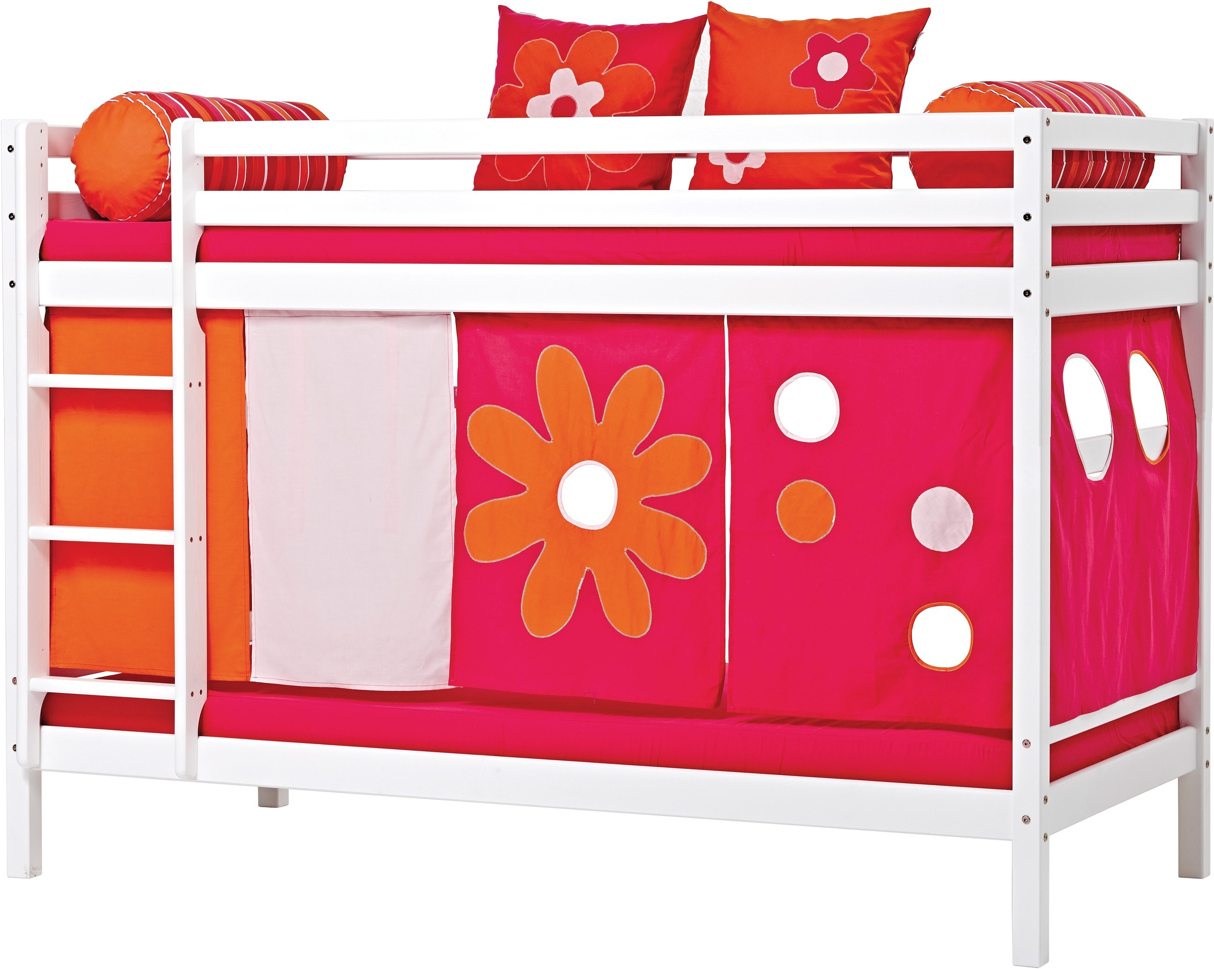 Image of Hoppekids Etagenbett »«Flower Power»«, massiv mit Vorhang & Matratzen, 2 Grössen bei Ackermann Versand Schweiz