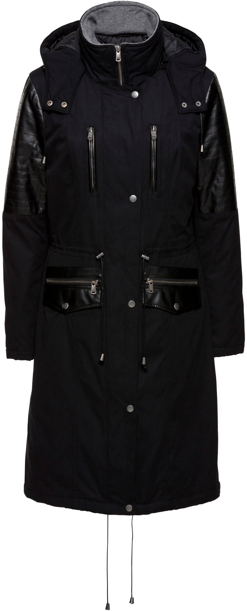 bonprix Langjacke mit Kapuze lockerer loose fit, mit grosser abnehmbarer Kapuze, hoher Stehkragen
