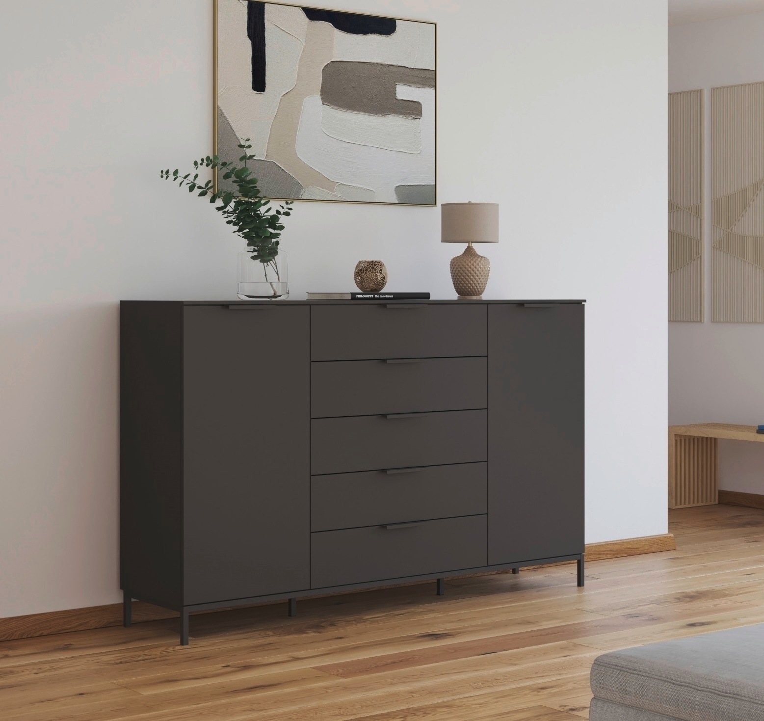rauch Kombikommode "Kommode Türkommode Sideboard Kombikommode FLIPP" Breite 160/180 cm mit 4 Einlegeböden, 2-türig mit 5 Schubladen und Soft-Close-Funktion in zwei Breiten