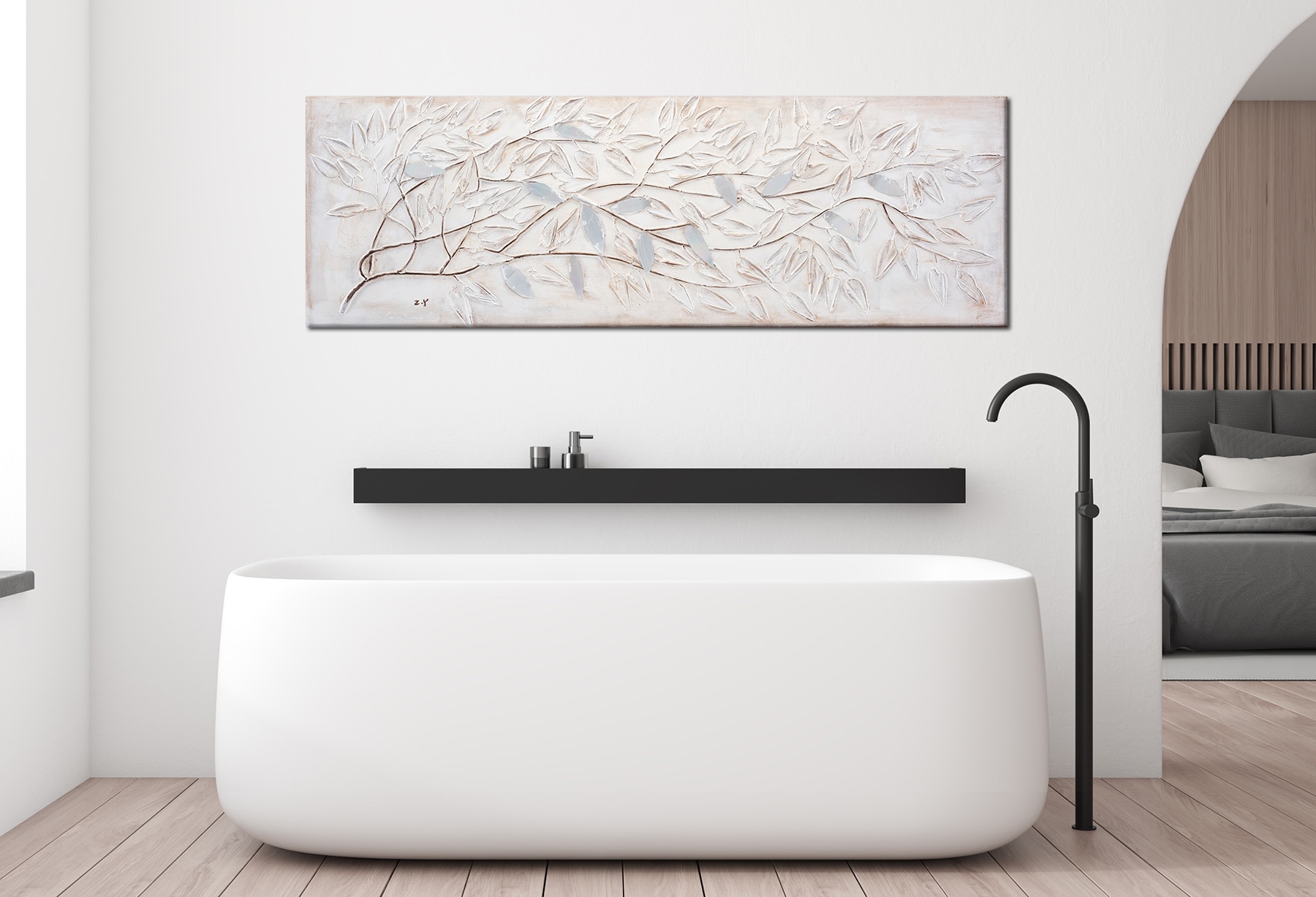 Bönninghoff Ölgemälde »handarbeit ZWEIGE 40x120 cm – Wandbild Kunst Deko modern« Wald 1 Stk. tlg. handgefertigt, jedes Bild ein Unikat
