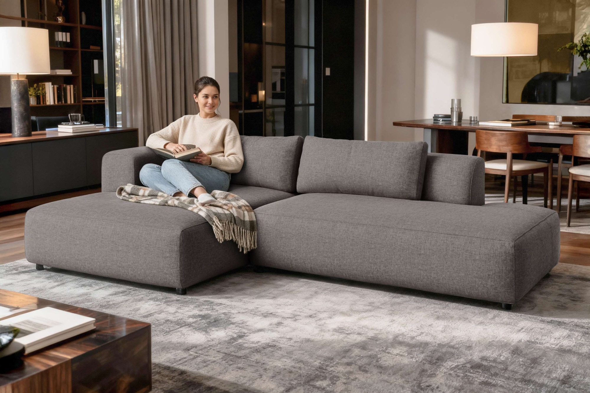 Image of GOODproduct Ecksofa "TIARRA Design-Sofa mit Ottomane recht/links bestellbar, Breite 287 cm" L-Form mit hochelastischer Schaum und Wellenunterfederung