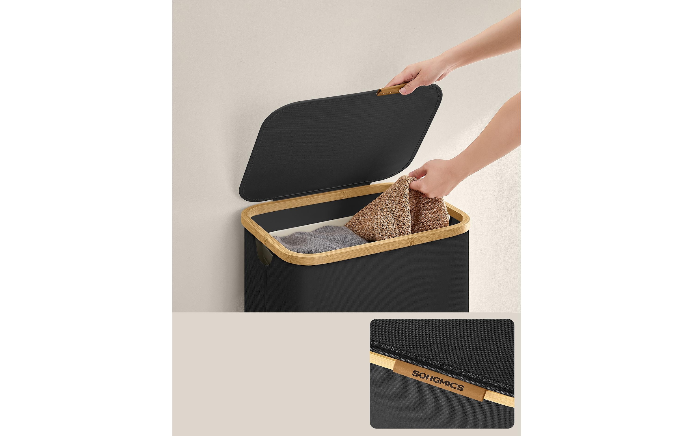 SONGMICS Wäschekorb »90 l, Schwarz«, (1 St.)