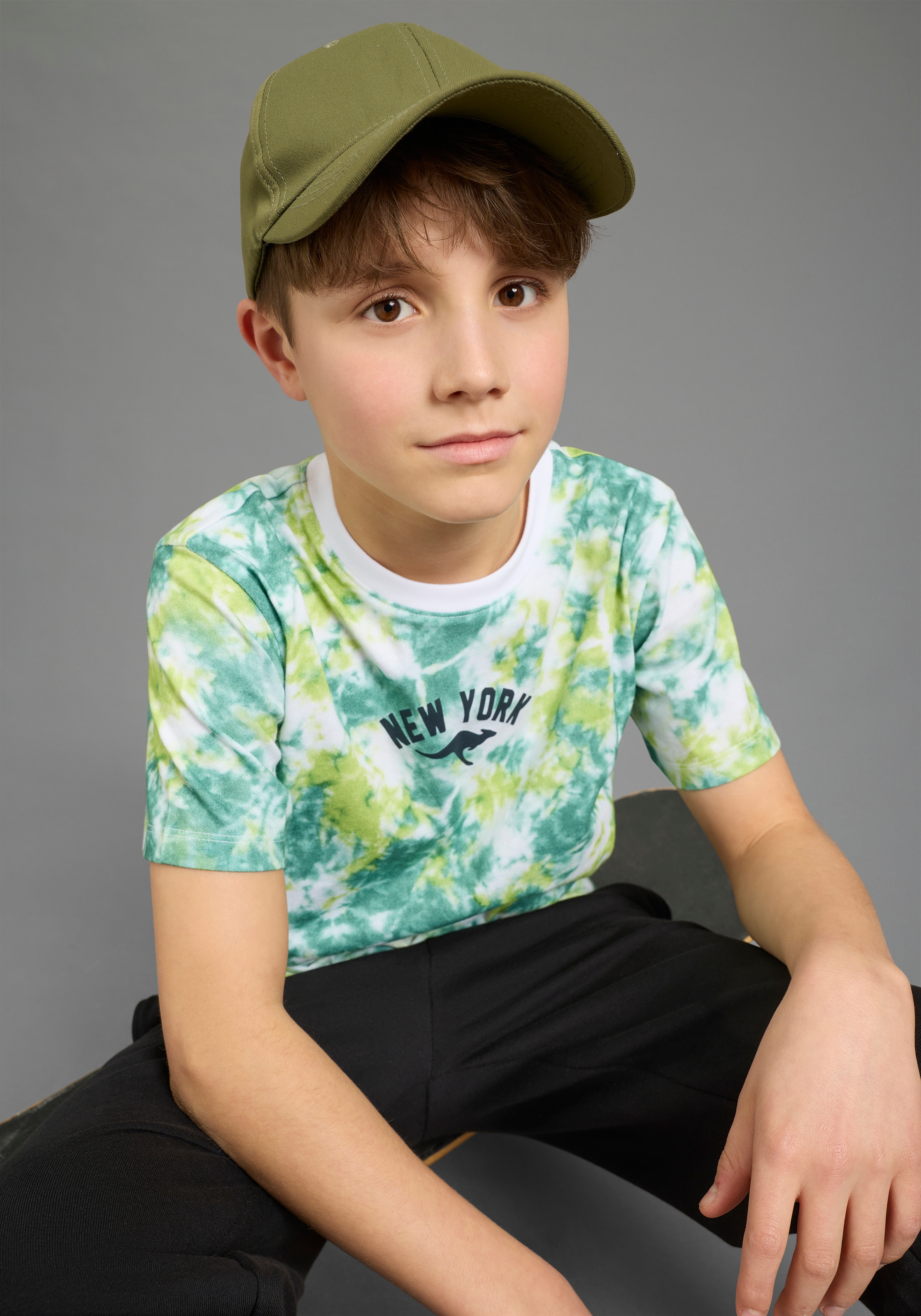 KangaROOS T-shirt »Kangaroos T-Shirt Batik-Optik« Basic Passform, Kurzarm, mit Batikmuster und Allover-Druck