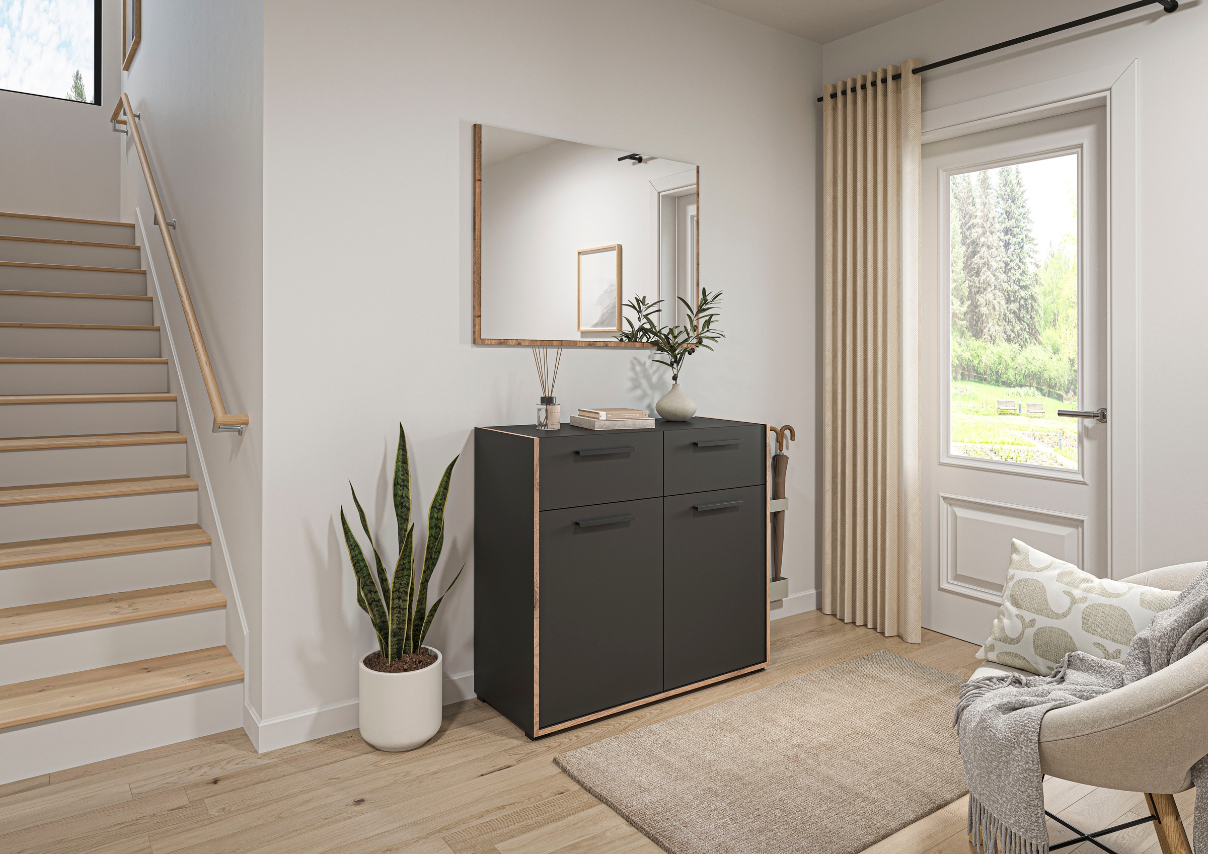 Home affaire Garderoben-Set »MUSTA, 2-teilig, bestehend aus: Kommode & Garderobenspiegel«