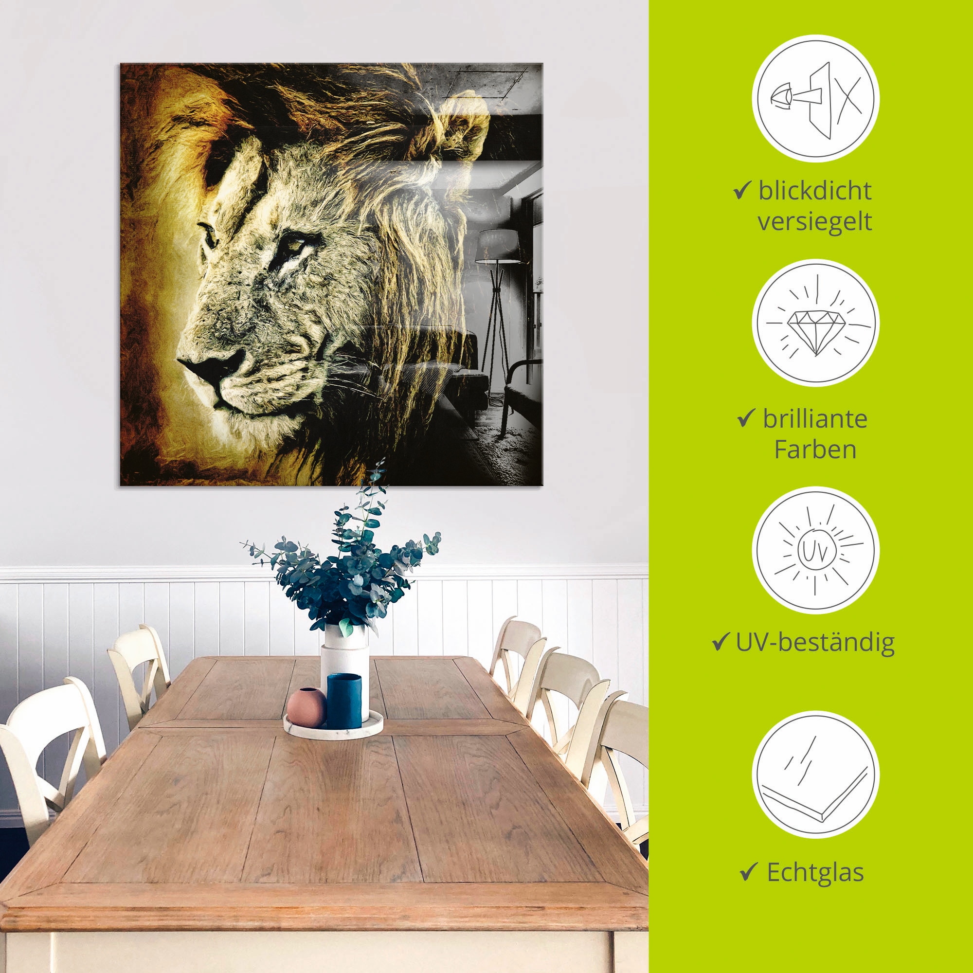 Artland Glasbild »Löwe«, Wildtiere, (1 St.), in verschiedenen Grössen