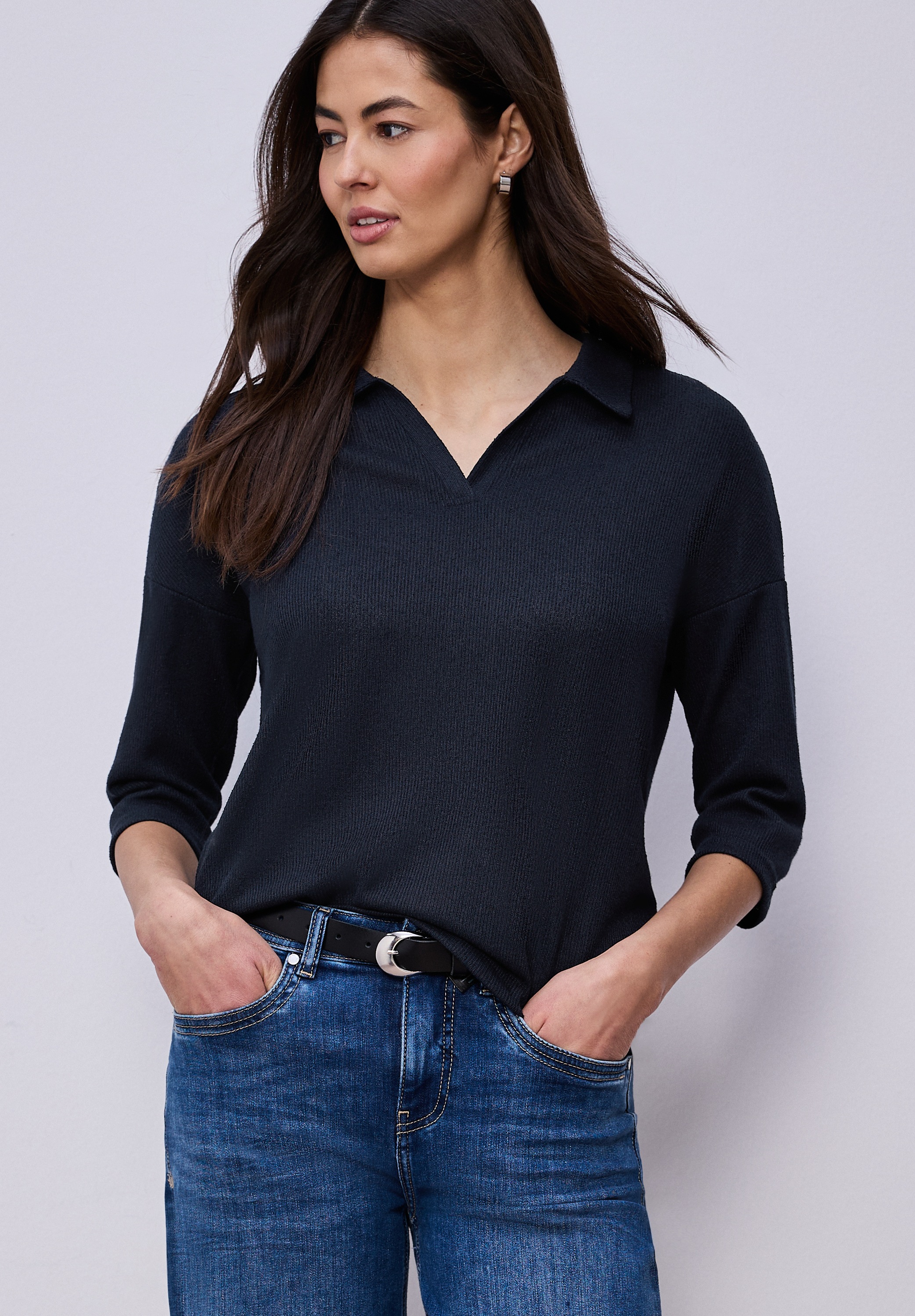 Image of STREET ONE 3/4-Arm-Shirt mit Polokragen und V-Ausschnitt
