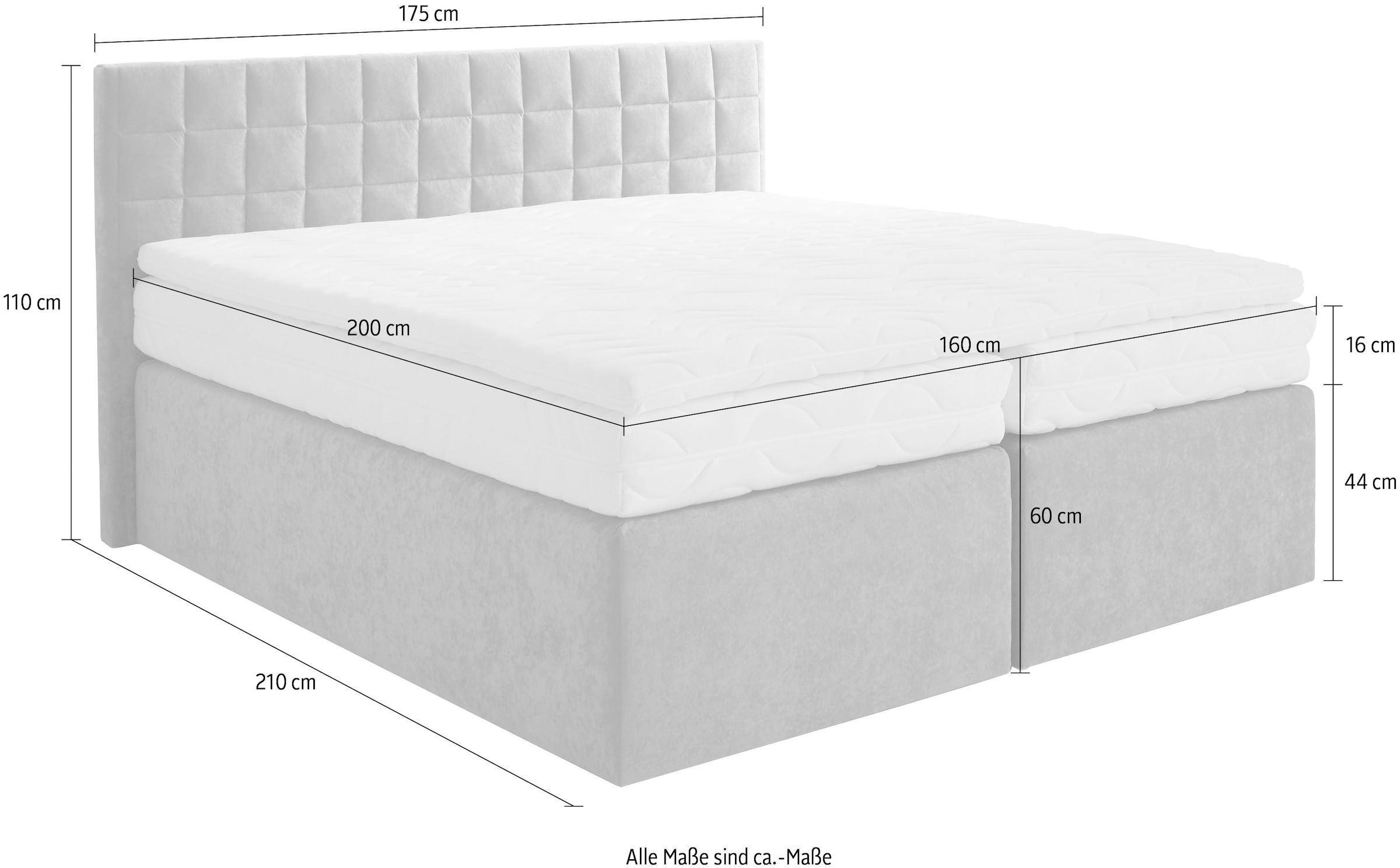 Westfalia Schlafkomfort Boxspringbett »Dublin, wahlweise mit Topper in verschiedenen Härtegraden erhältlich« mit schöner Kopfteilversteppung