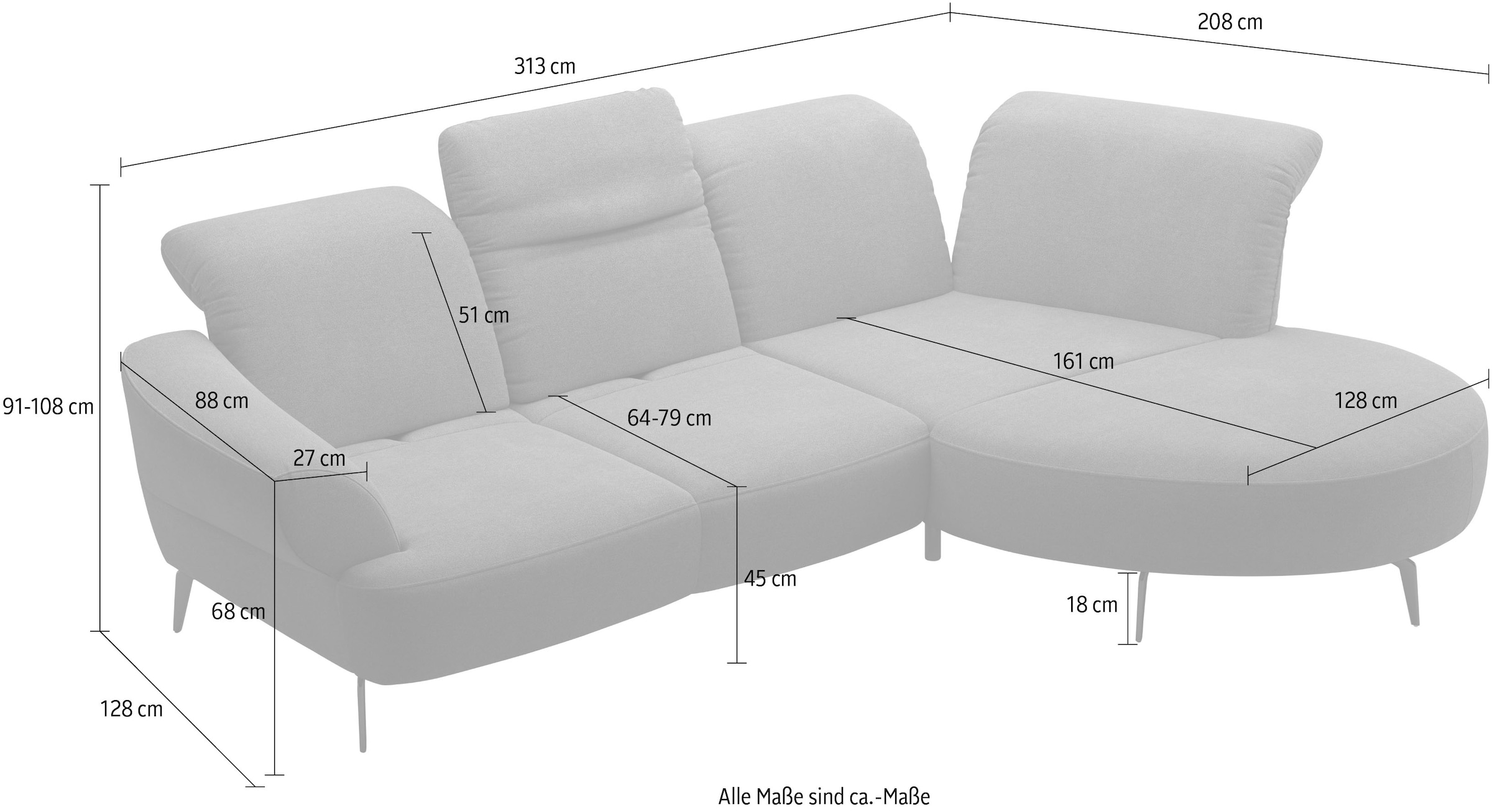 sit&more Ecksofa »Dance, L-Form, inkl. Sitztiefenverstellung«, inkl. Click&Seat, optional mit Kopfteilverstellung